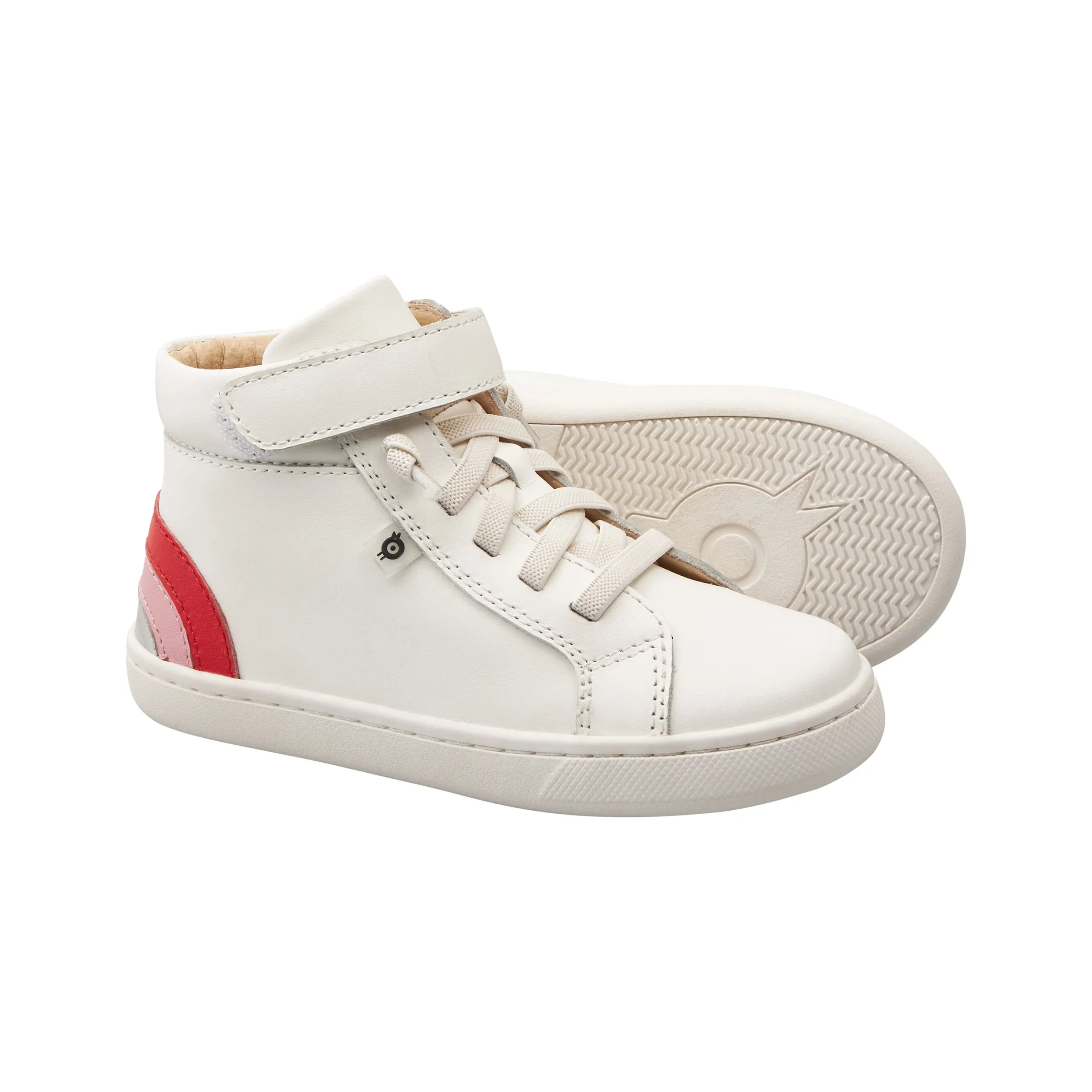 Old Soles Girl's 6157 Sneaky Rainbow High-Top Sneakers - Snow/Bright Red/Pearlized Pink/Silver clean edge