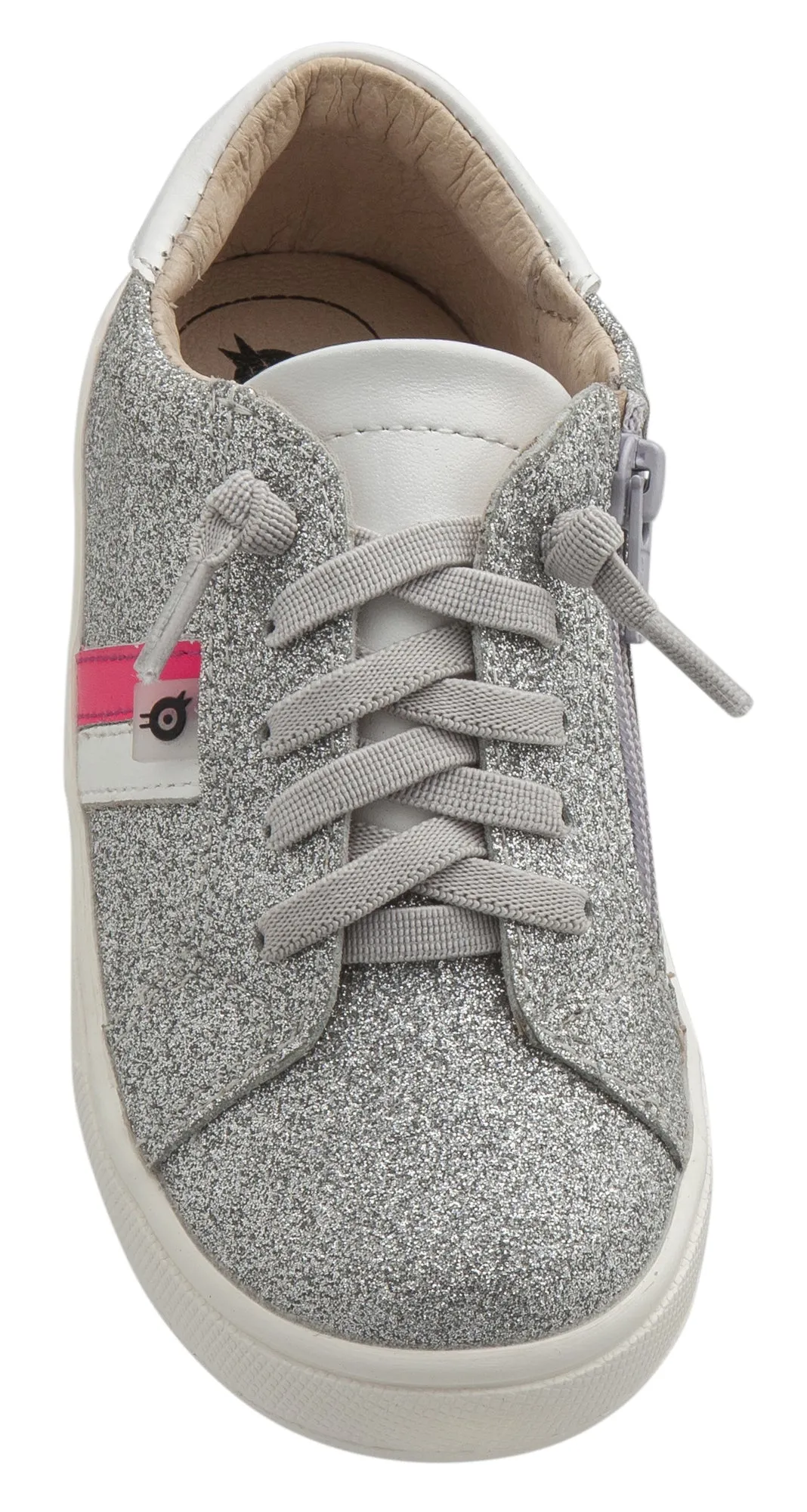 Old Soles Girl's Glambo Leather Sneakers, Glam Argent/Snow/Neon Pink/Silver comfy vibe