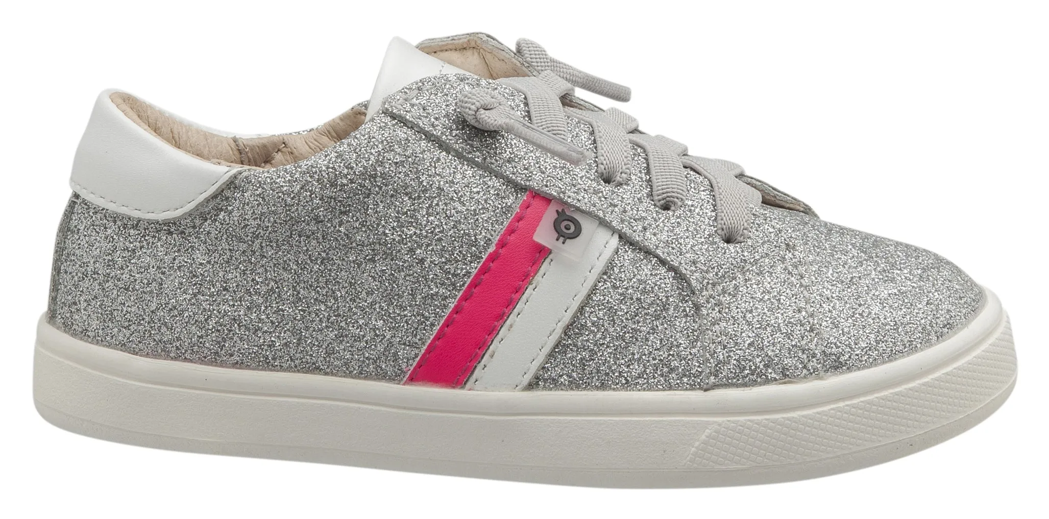 Old Soles Girl's Glambo Leather Sneakers, Glam Argent/Snow/Neon Pink/Silver style flex