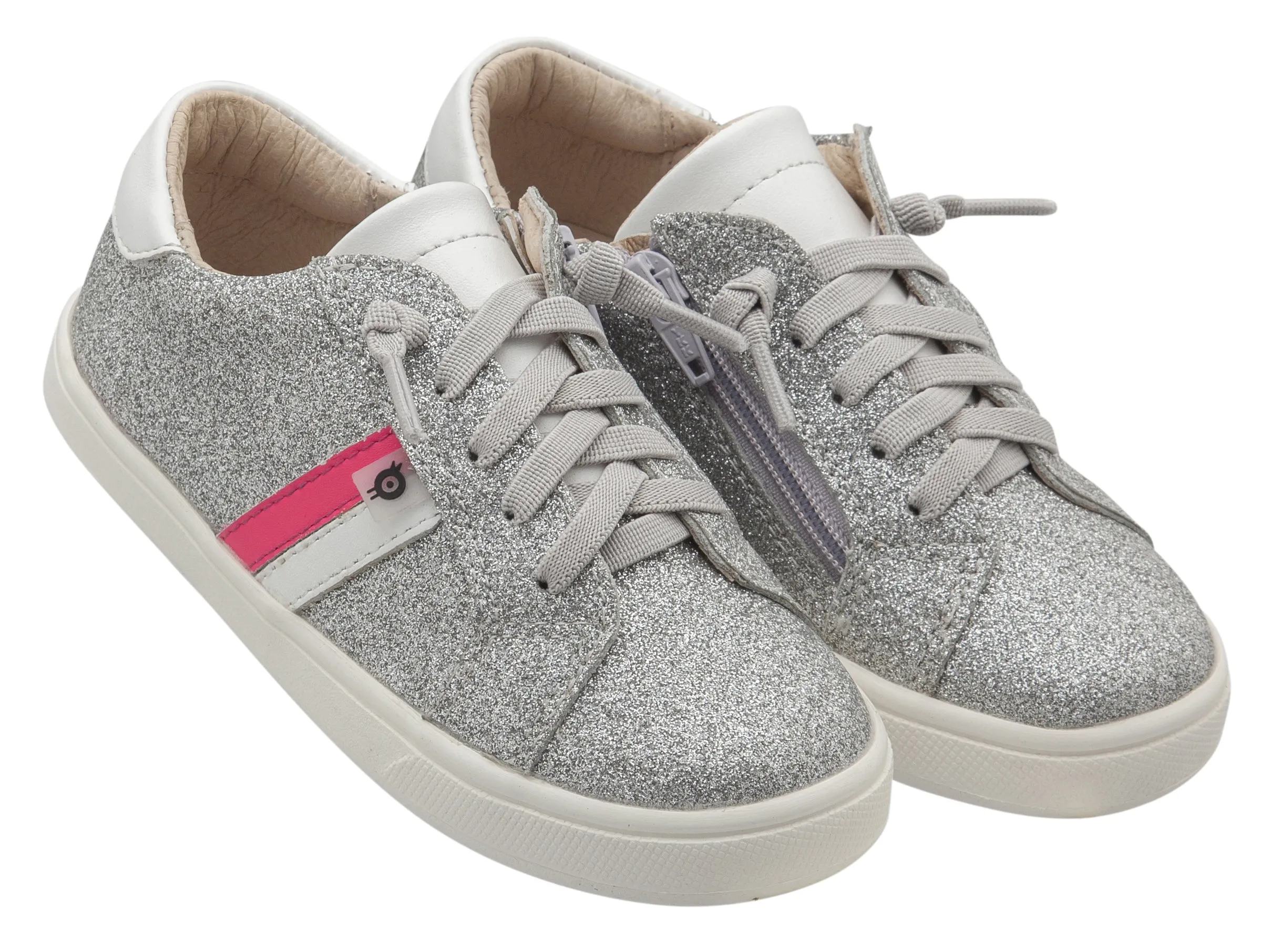 Old Soles Girl's Glambo Leather Sneakers, Glam Argent/Snow/Neon Pink/Silver fit everyone