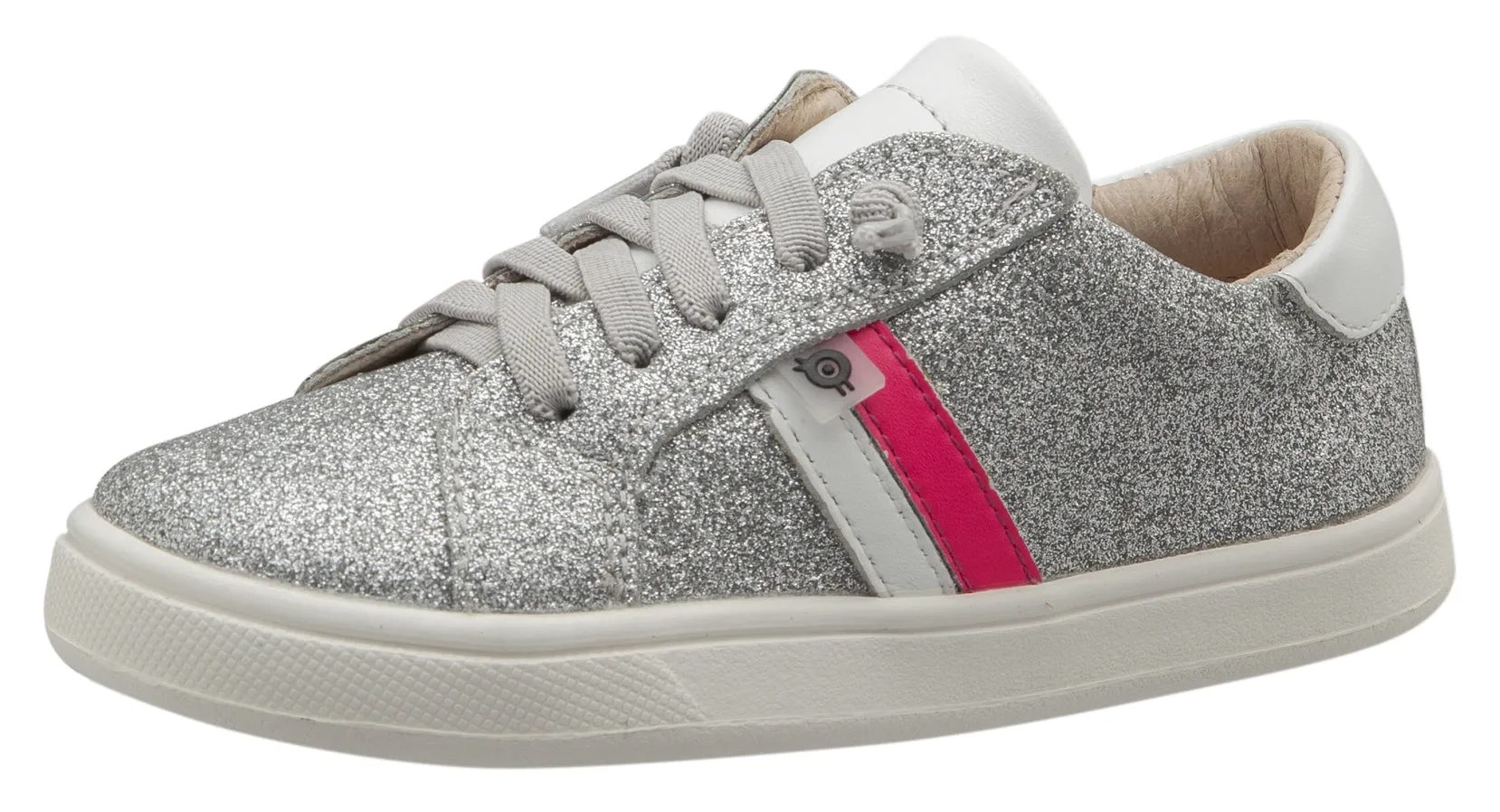 Old Soles Girl's Glambo Leather Sneakers, Glam Argent/Snow/Neon Pink/Silver feet happy