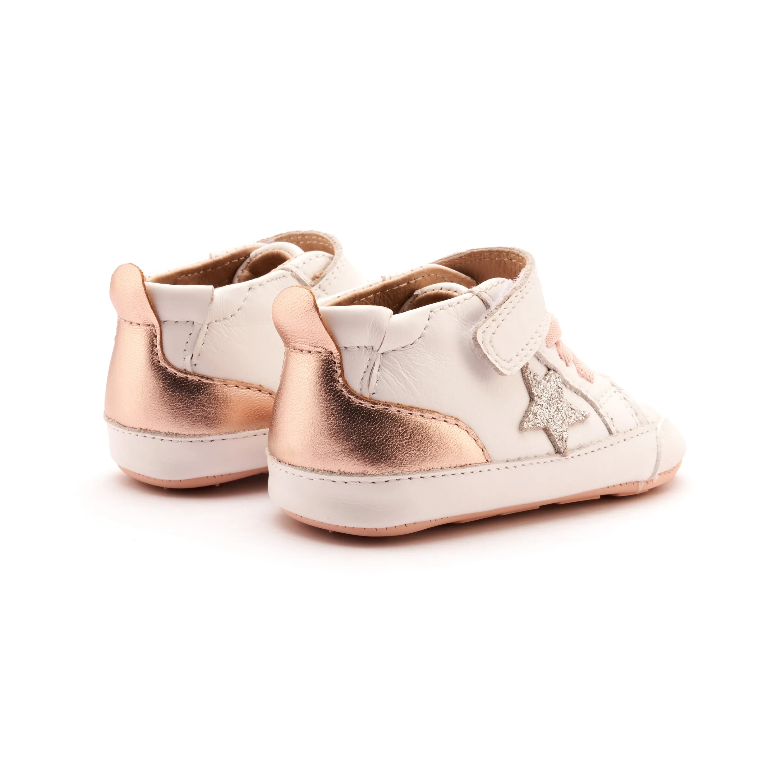 Old Soles Girl's Platinum Bub Casual Shoes - Snow / Glam Argent / Copper feet happy