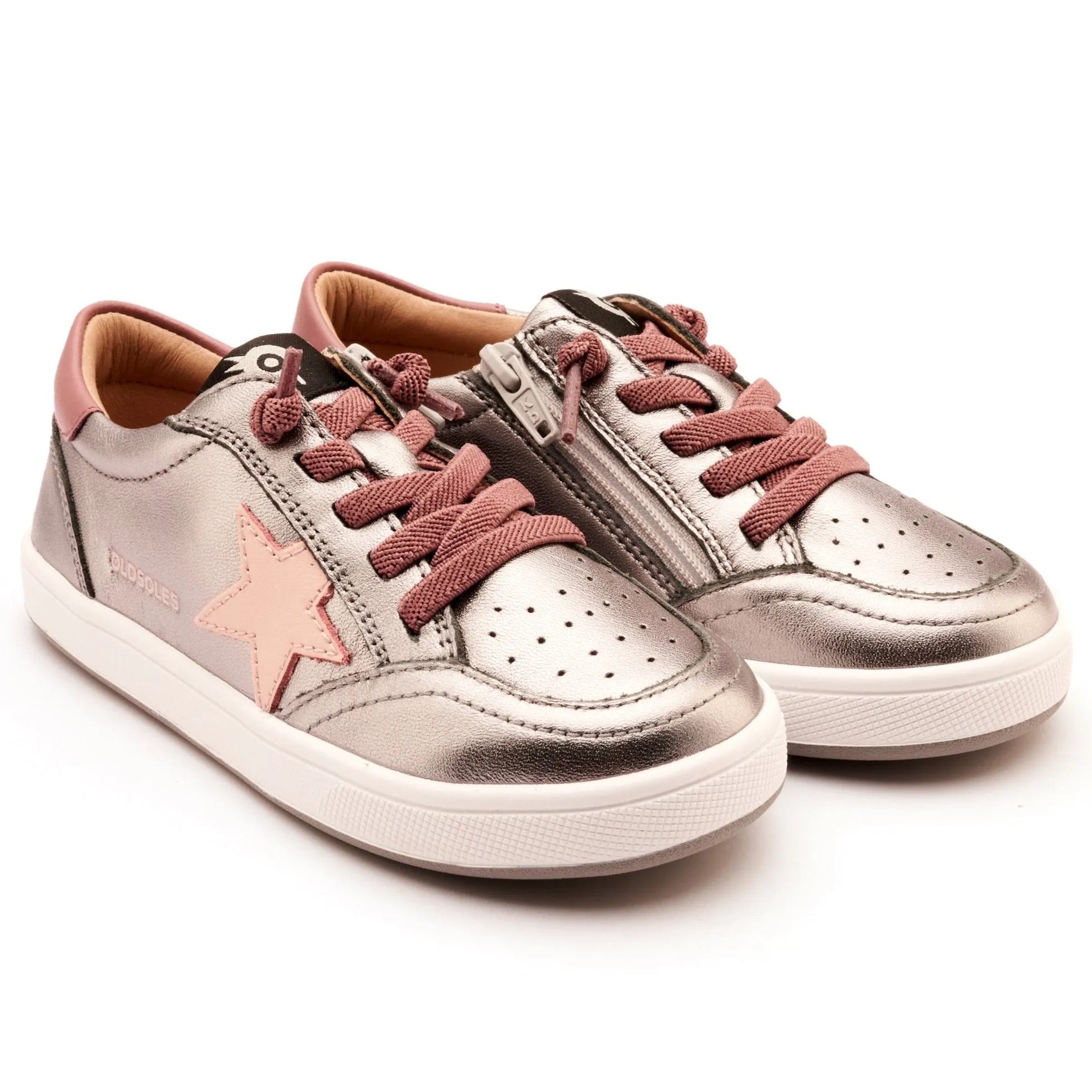 Old Soles Girl's Platinum Runner Casual Shoes - Rich Silver / Malva / Powder Pink walk long