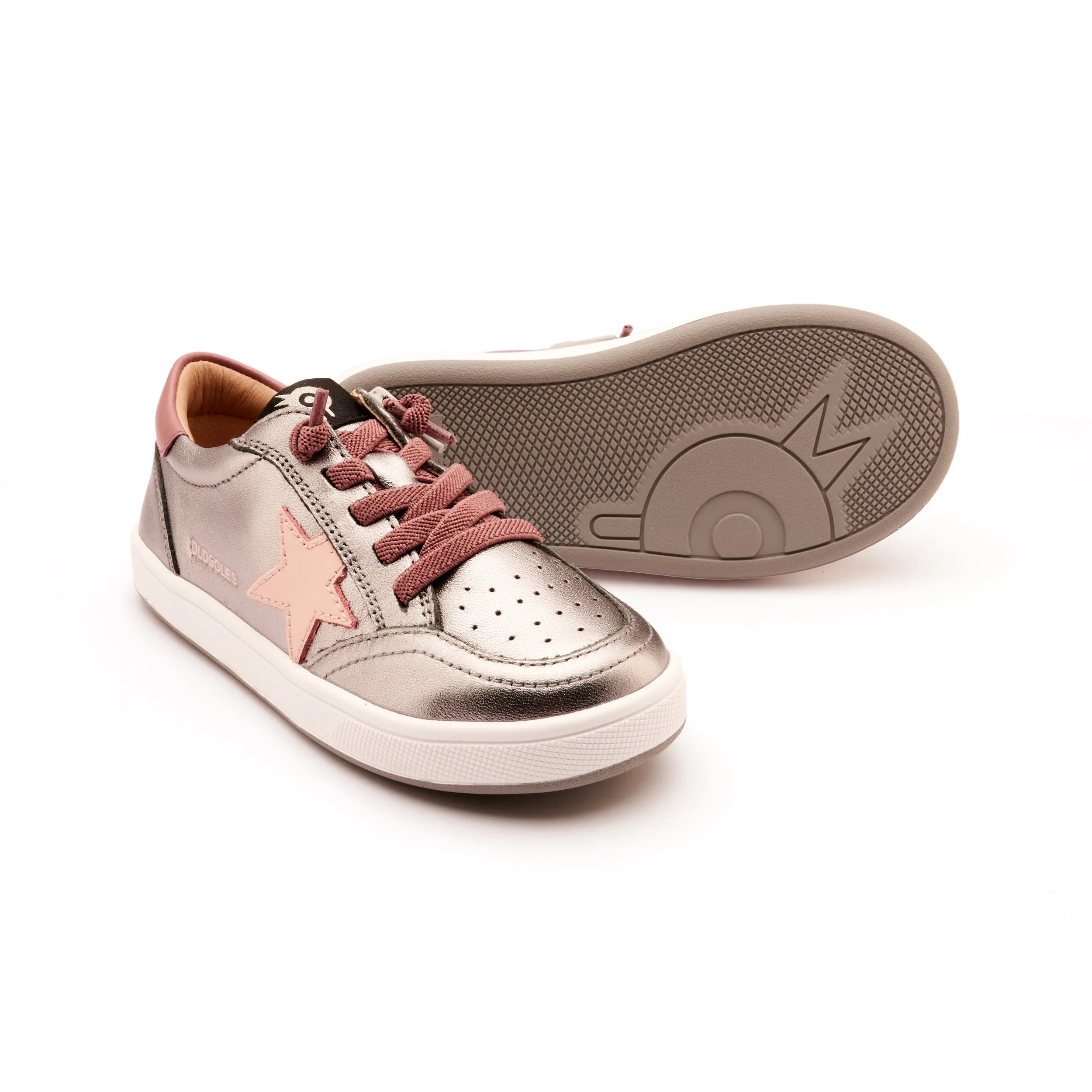 Old Soles Girl's Platinum Runner Casual Shoes - Rich Silver / Malva / Powder Pink relax edge