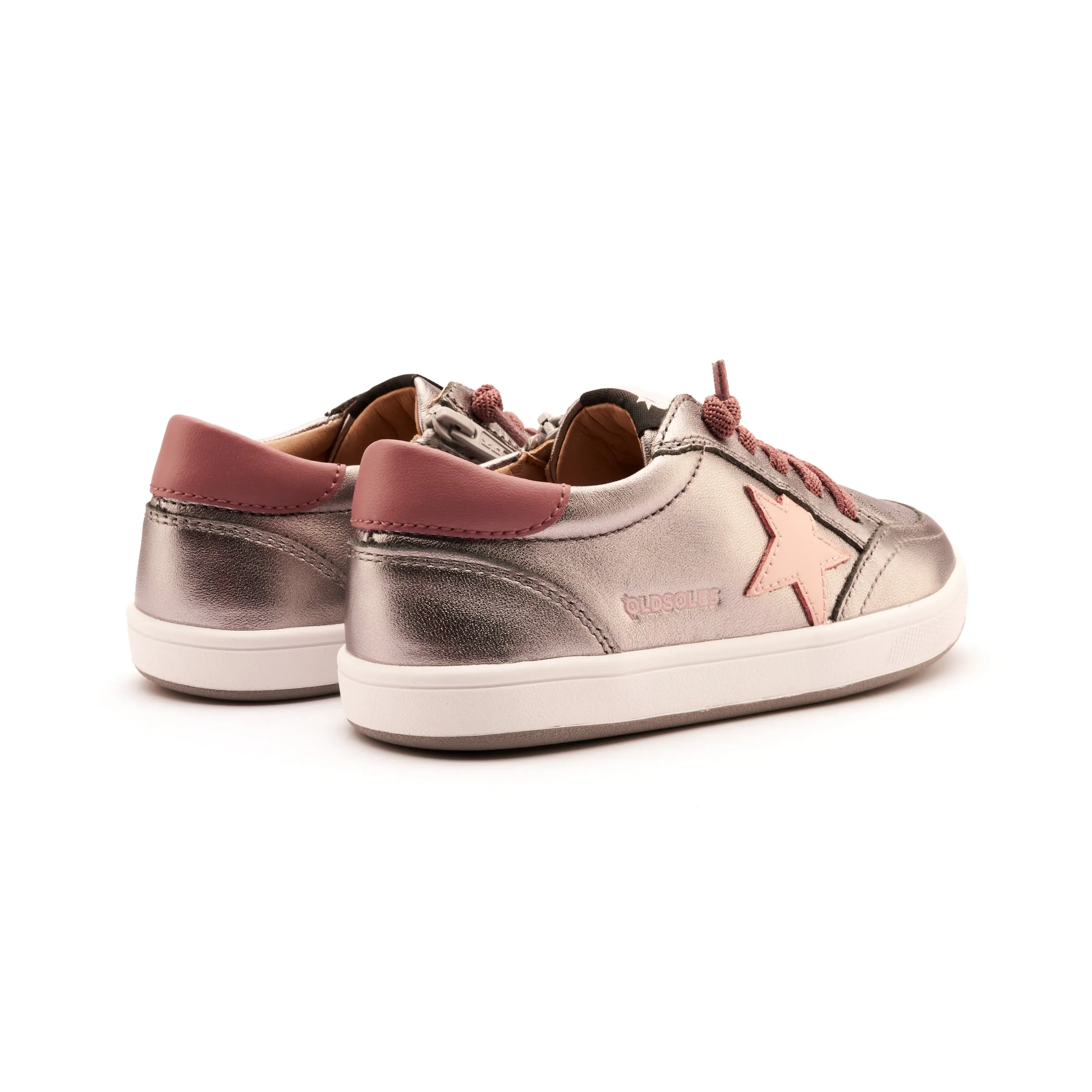 Old Soles Girl's Platinum Runner Casual Shoes - Rich Silver / Malva / Powder Pink light pace