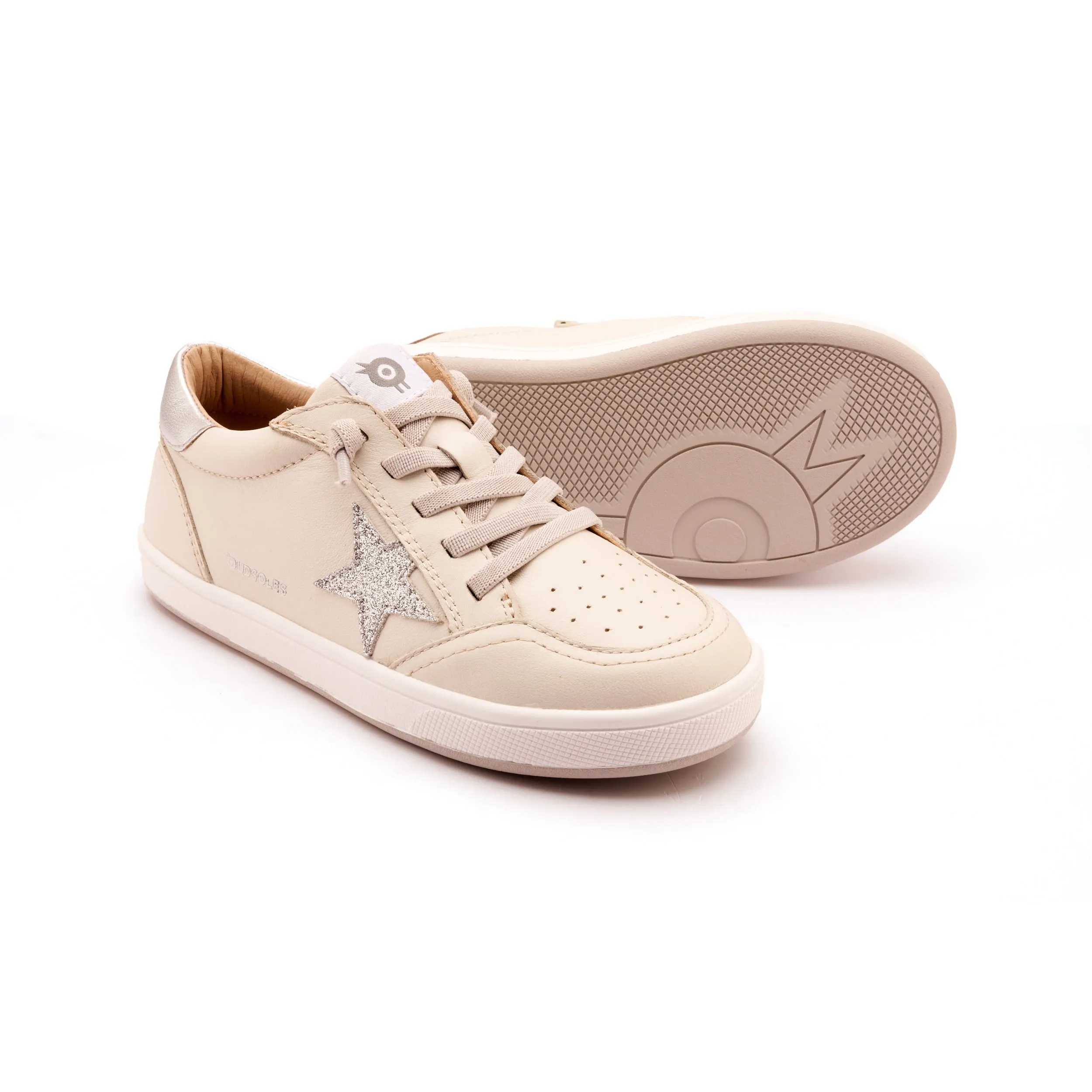 Old Soles Girl's Platinum Runner Casual Shoes - Vanilla / Glam Argent / Silver clean edge