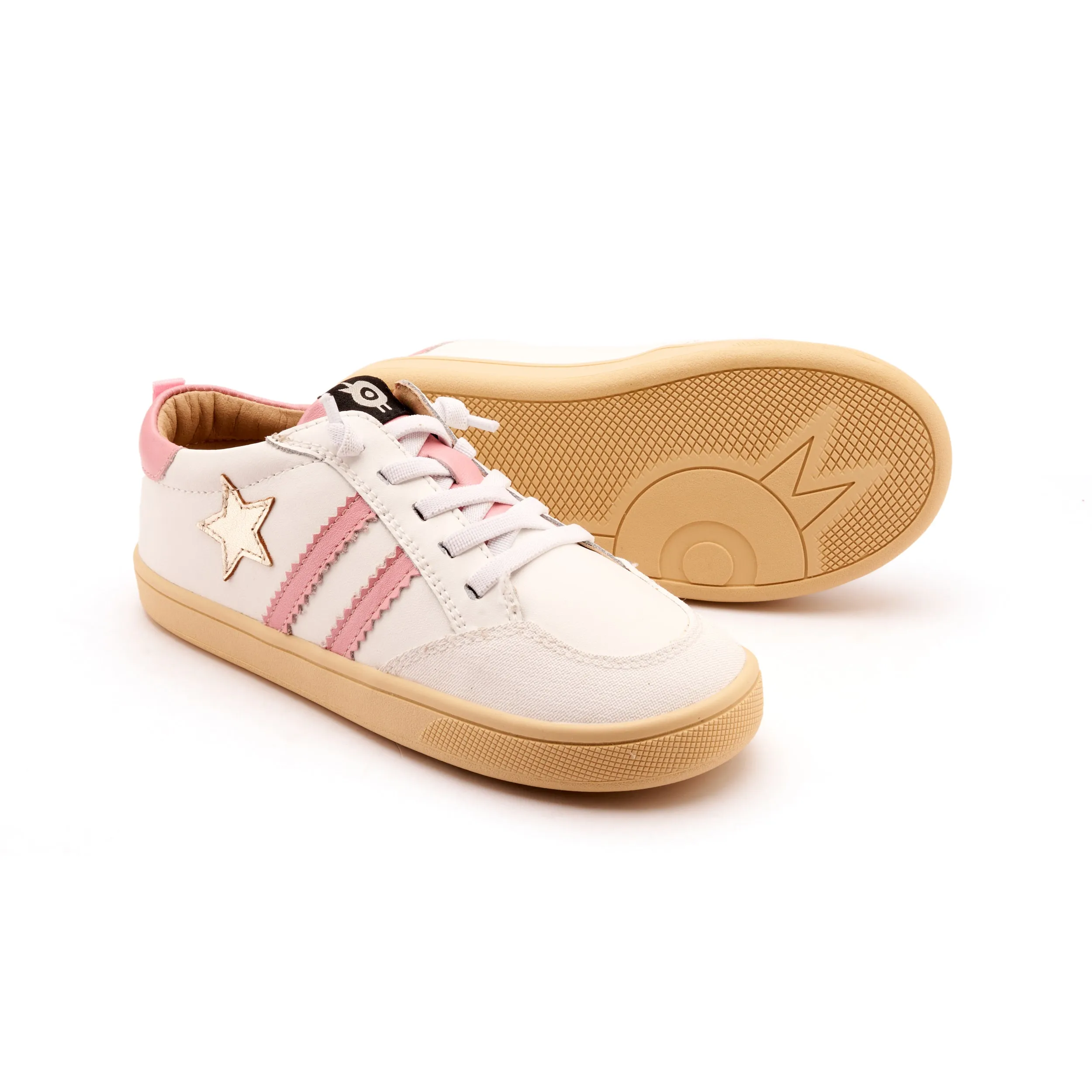 Old Soles Girl's WOS Runner Casual Shoes - Snow / Gold / Pearlised Pink laid back