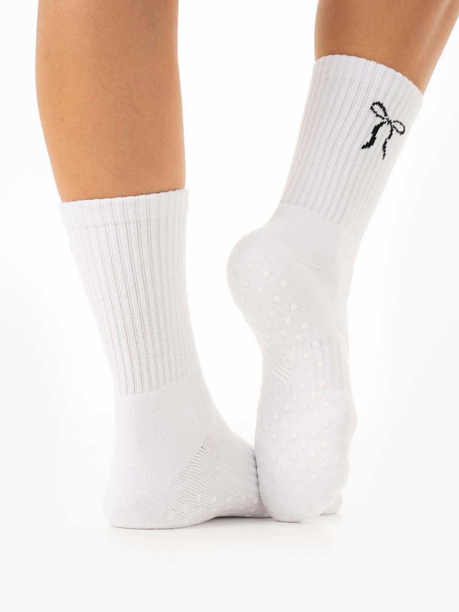 Pilates Bow Crew Socks - White Classic Style