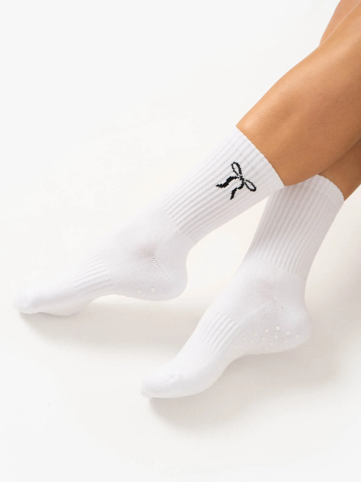 Pilates Bow Crew Socks - White Individual Pack