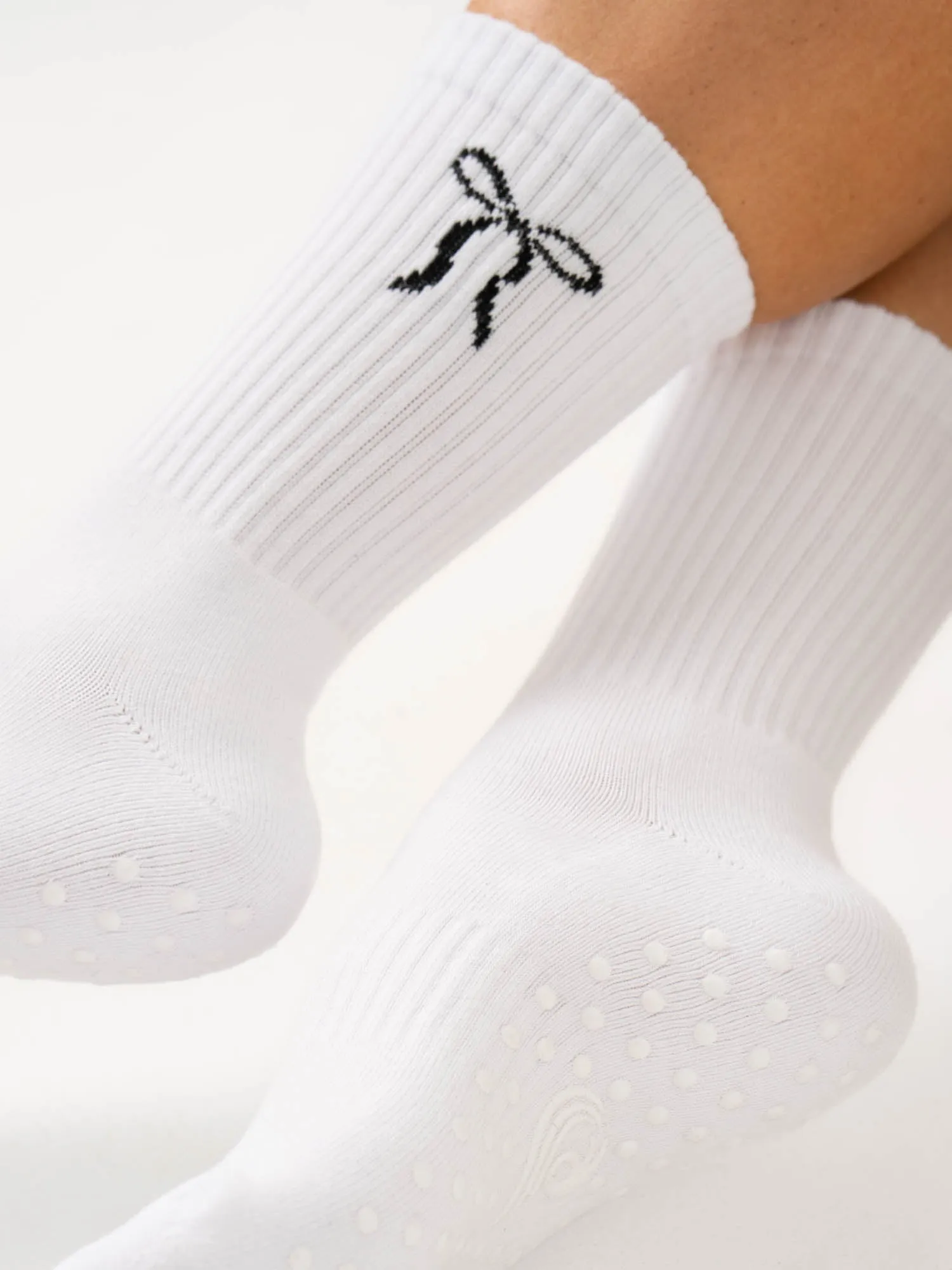 Pilates Bow Crew Socks - White Color Mix