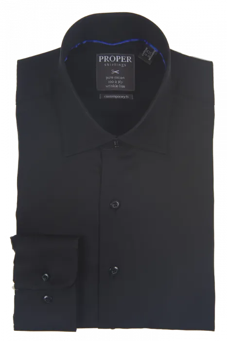 Proper Contemporary Fit Regular Cuff Pure Cotton Wrinkle Free Shirt - P720ET0R - Black Durable wear