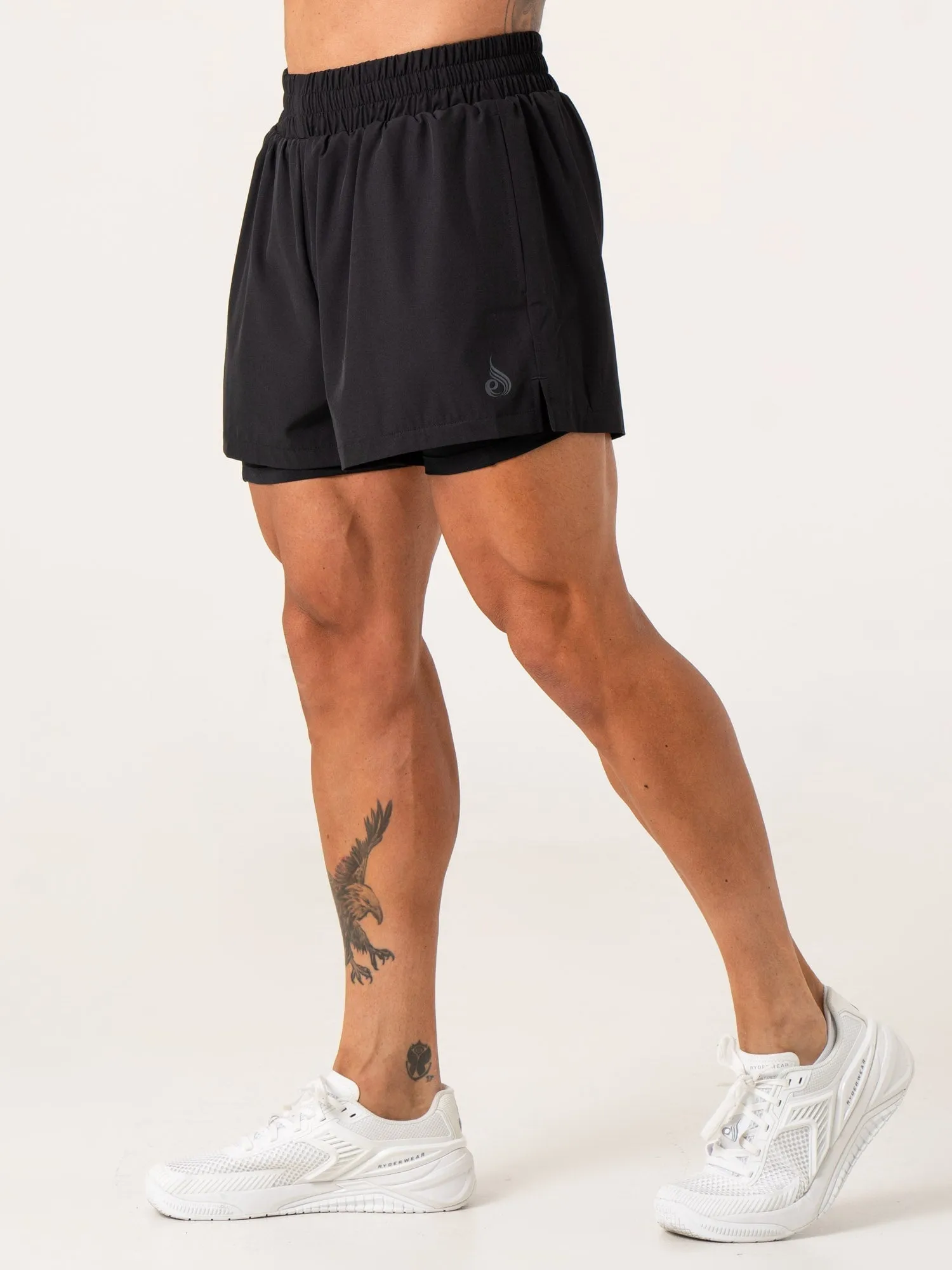 Pursuit 2 In 1 Training Shorts - Black lightweight mesh