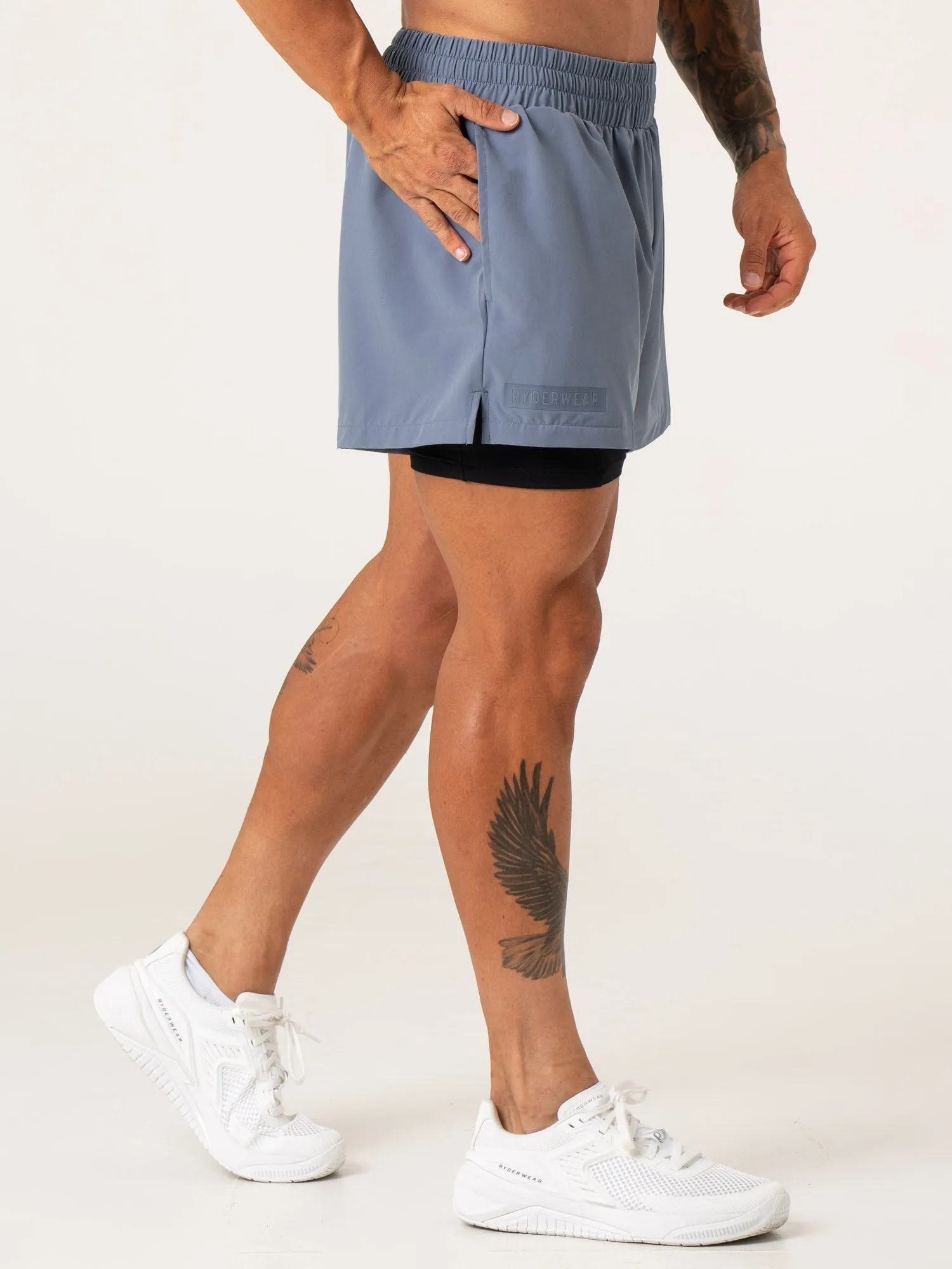 Pursuit 2 In 1 Training Shorts - Denim Blue breathable wear