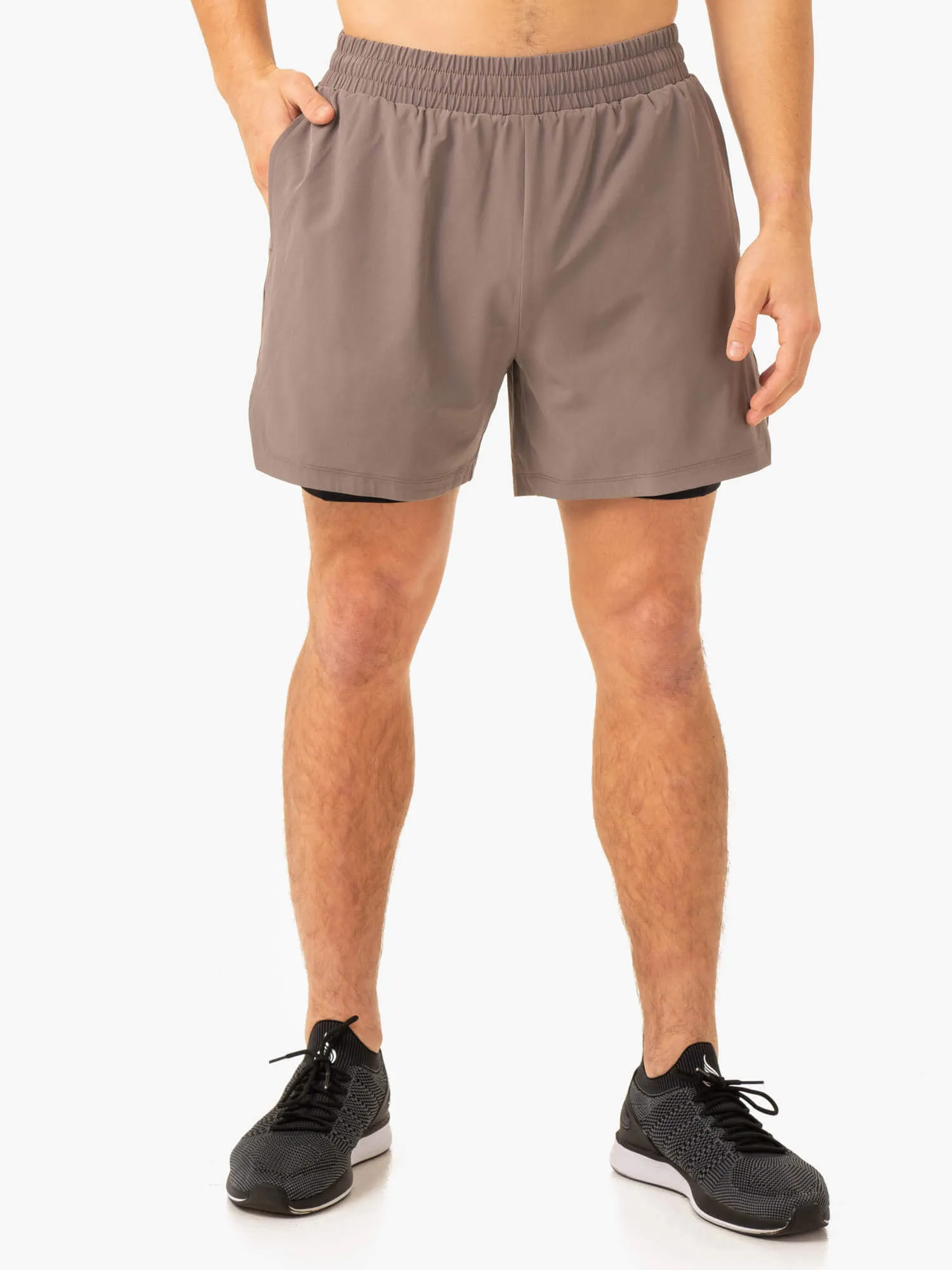 Pursuit 2 In 1 Training Shorts - Taupe sweat resistant