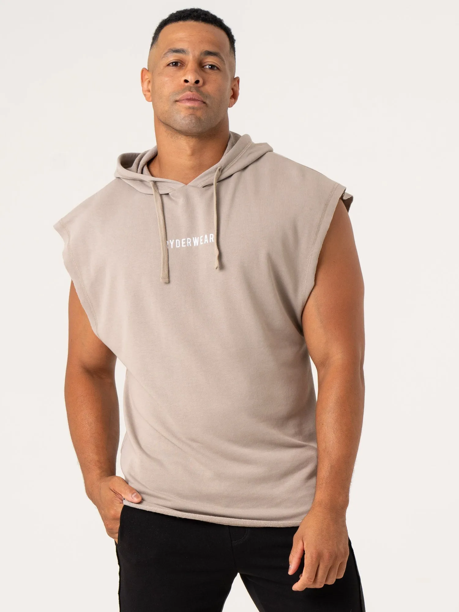 Pursuit Fleece Sleeveless Hoodie - Taupe fitness trend