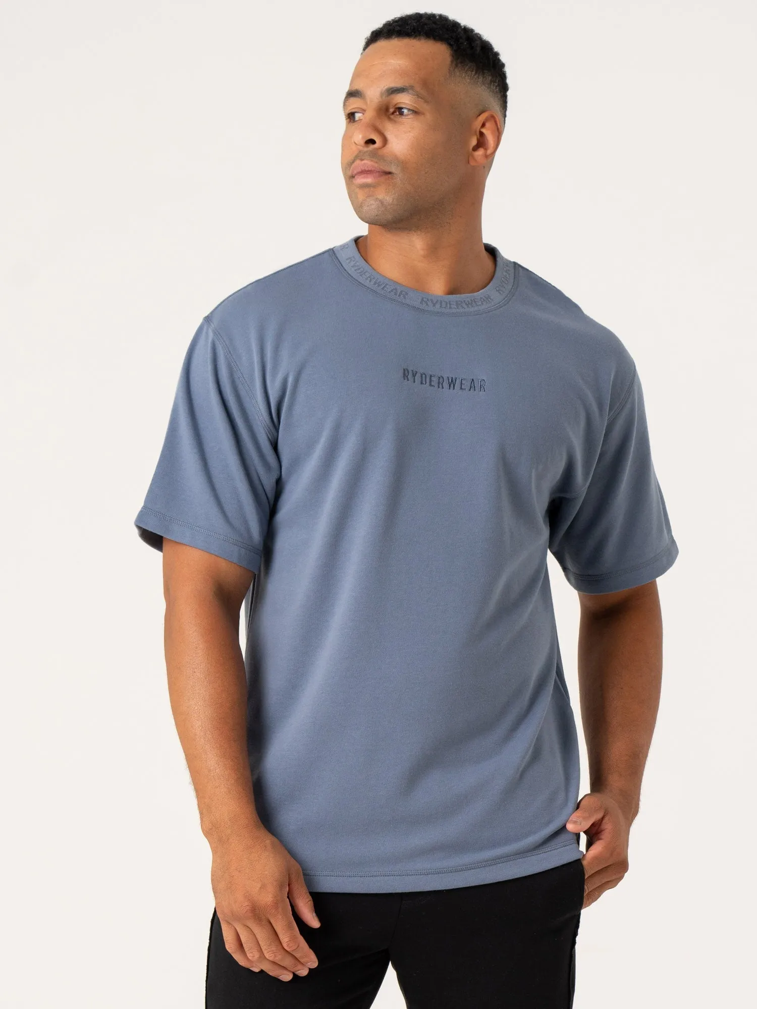 Pursuit Fleece T-Shirt - Denim Blue casual outfit