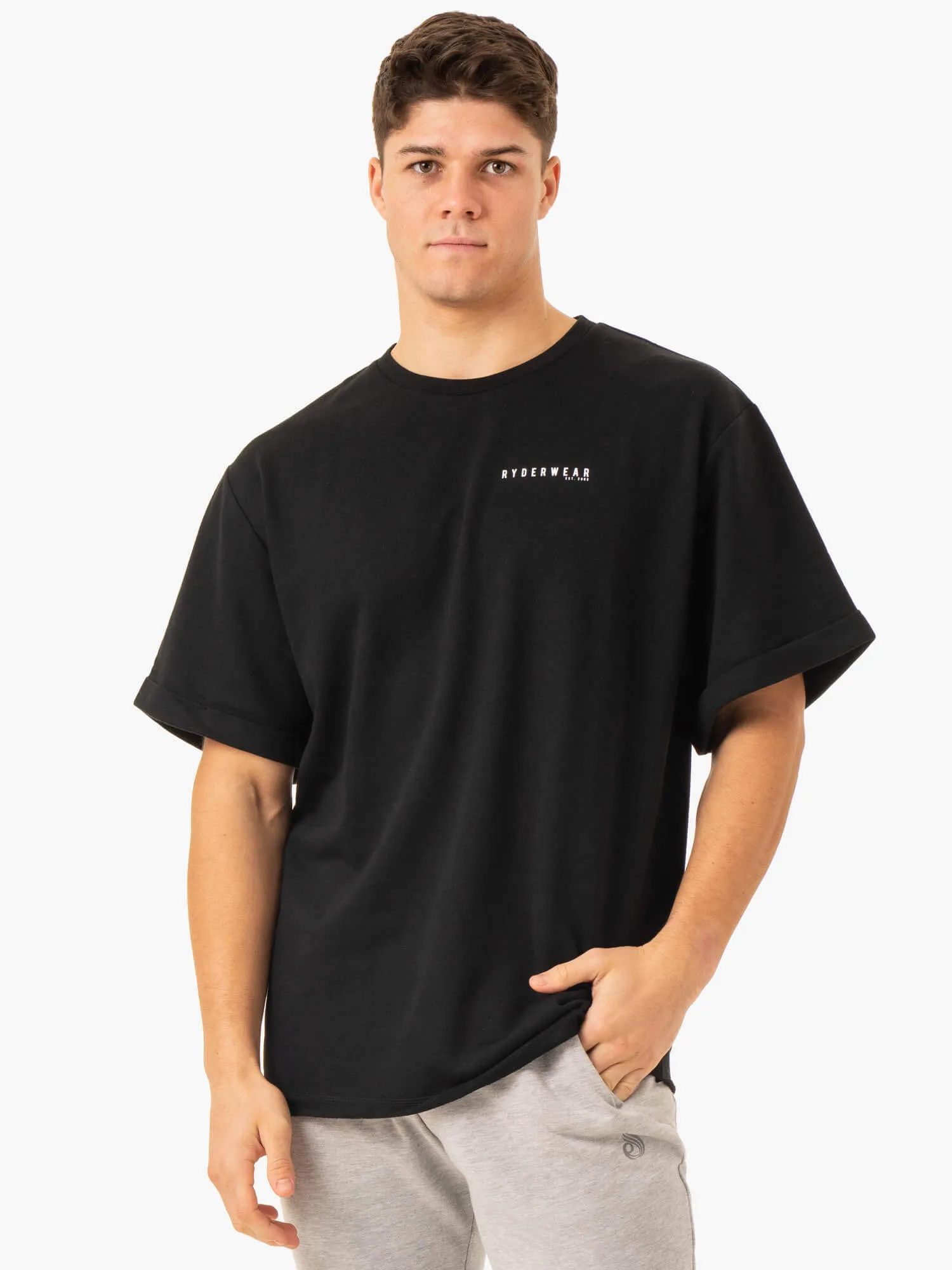 Pursuit Oversized Fleece T-Shirt - Black eco conscious