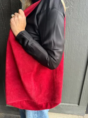 Red Suede Hobo Bag vintage edge