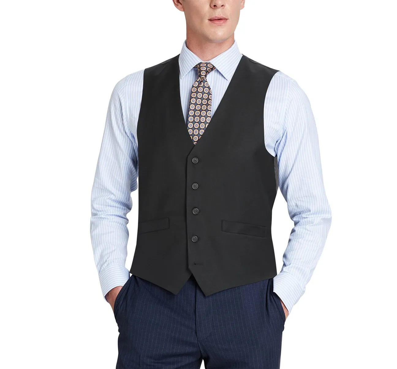 Renoir 201-1 Men's Classic Fit Suit Separate Vest - Black Slim Cut
