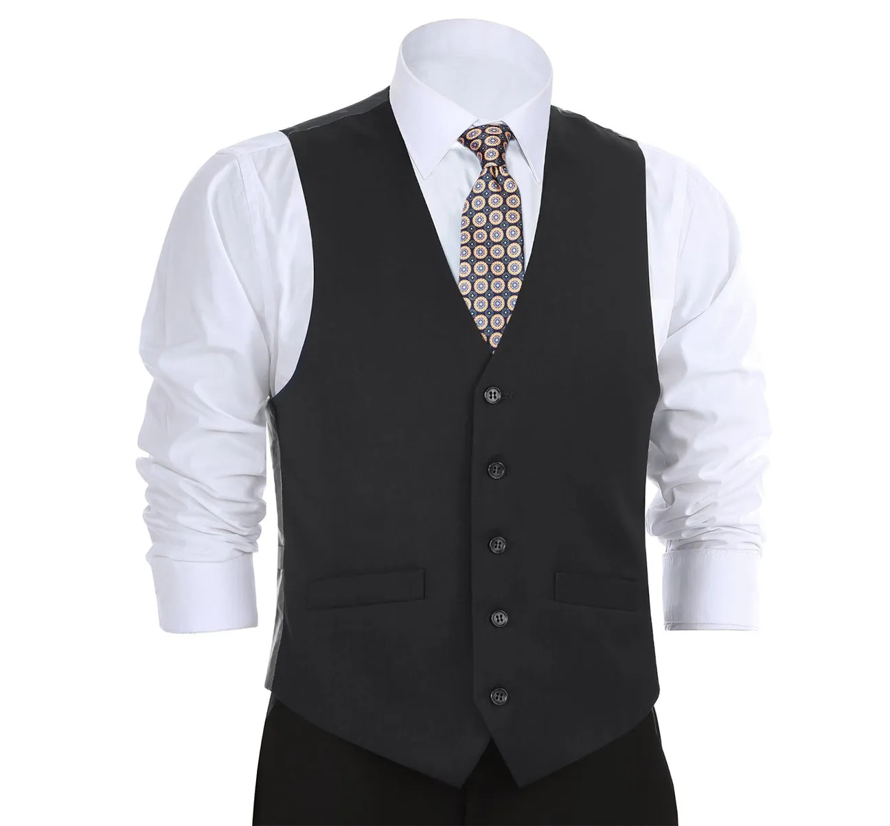 Renoir 201-1 Men's Classic Fit Suit Separate Vest - Black Formal Event