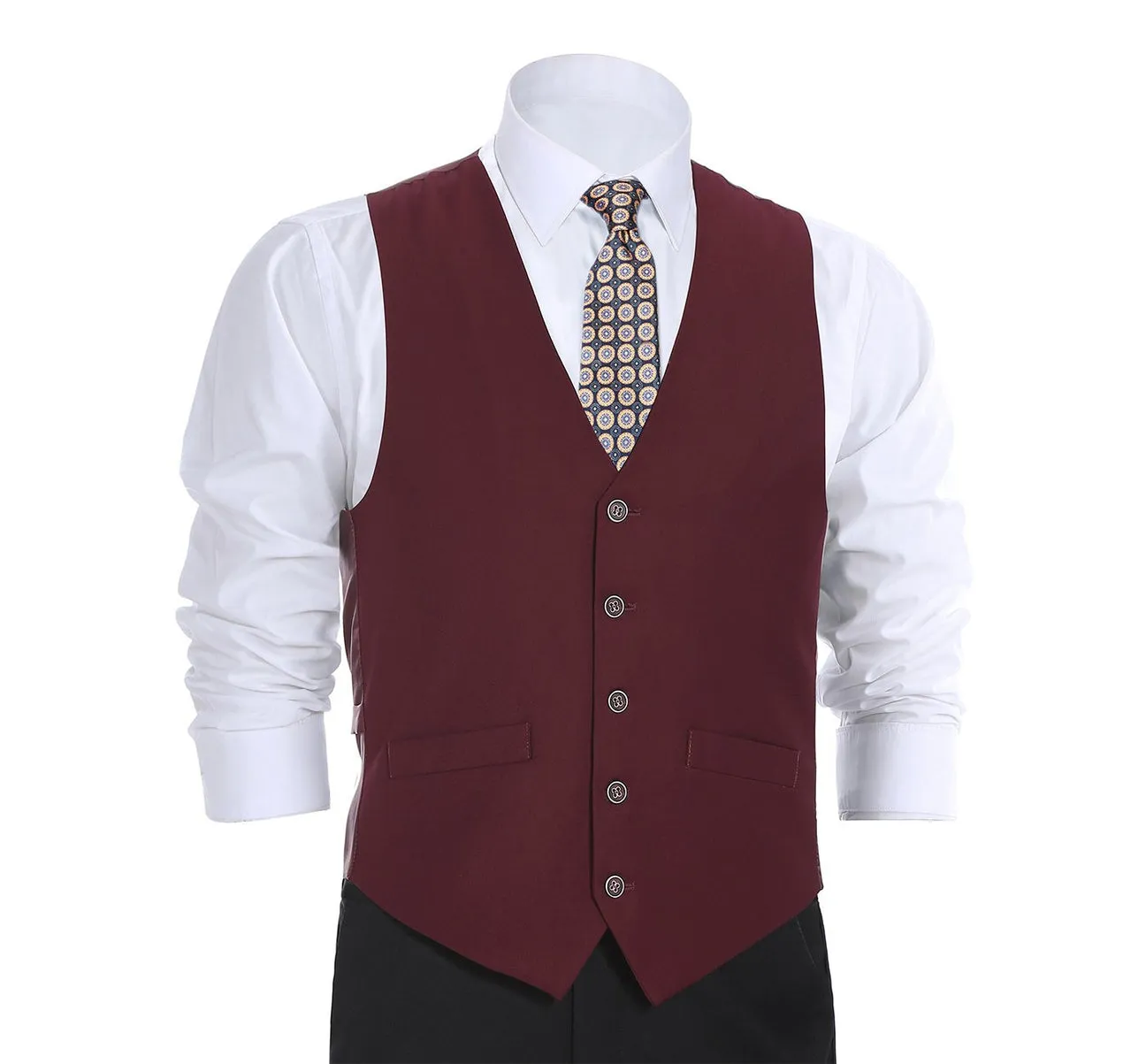 Renoir 201-8 Men's Classic Fit Suit Separate Vest - Burgundy Elegant Image