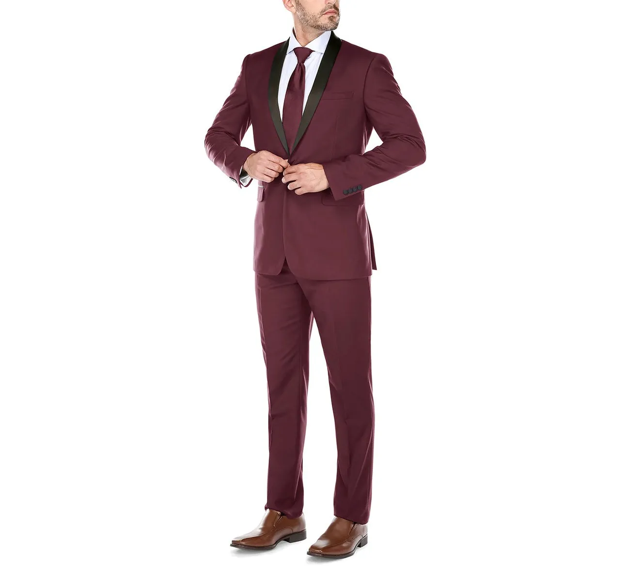 Renoir 201-8 Men's Slim Fit 2-Piece Shawl Lapel Slim Fit Tuxedo Suit cultural heritage