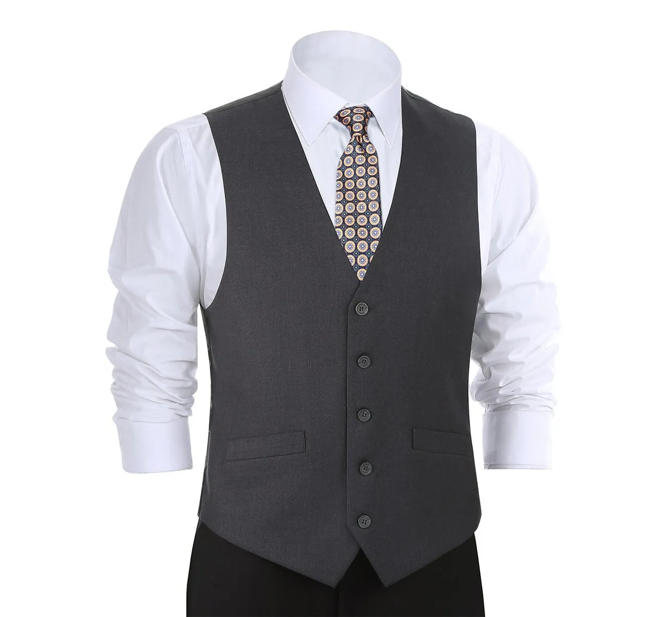 Renoir 202-1 Men's Classic Fit Suit Separate Vest - Charcoal Detail Fine