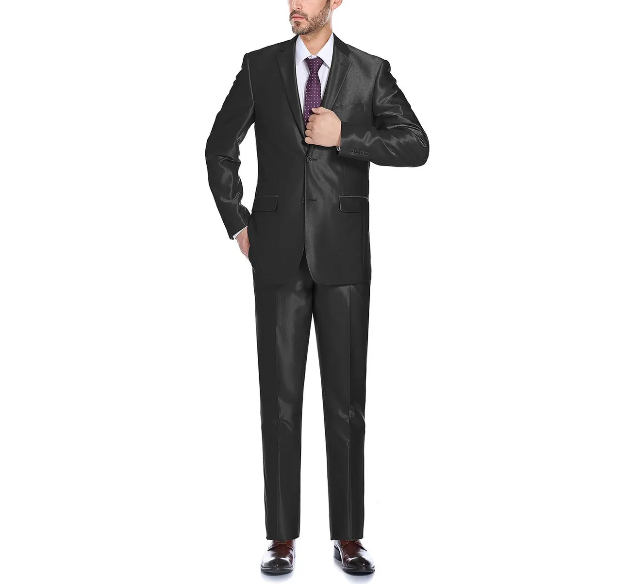 Renoir 207-1 Men's Sharkskin Italian Styled Two Piece Slim Fit Suit daywear style