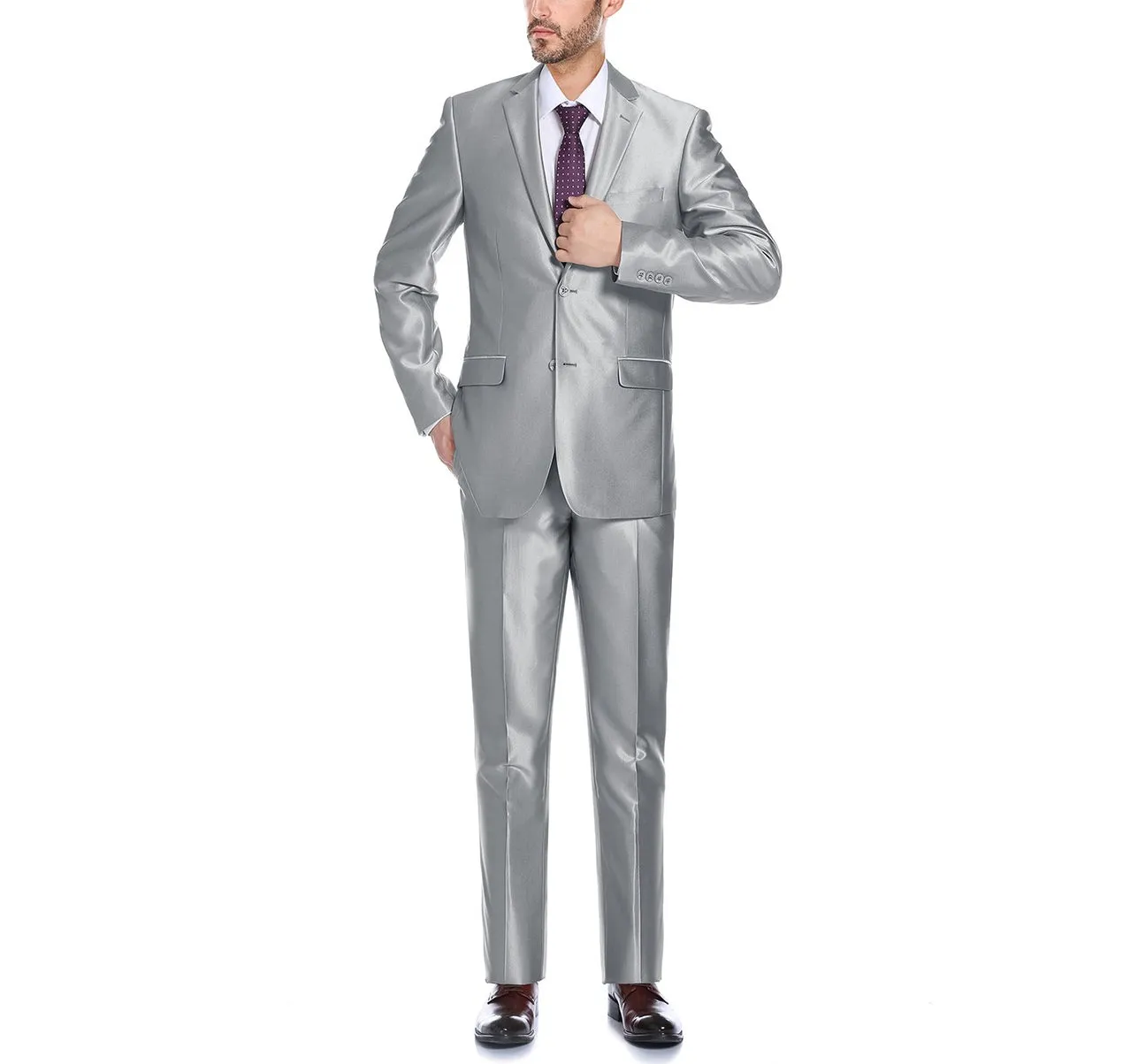 Renoir 207-2 Men's Sharkskin Italian Styled Two Piece Modern Fit Suit daywear style