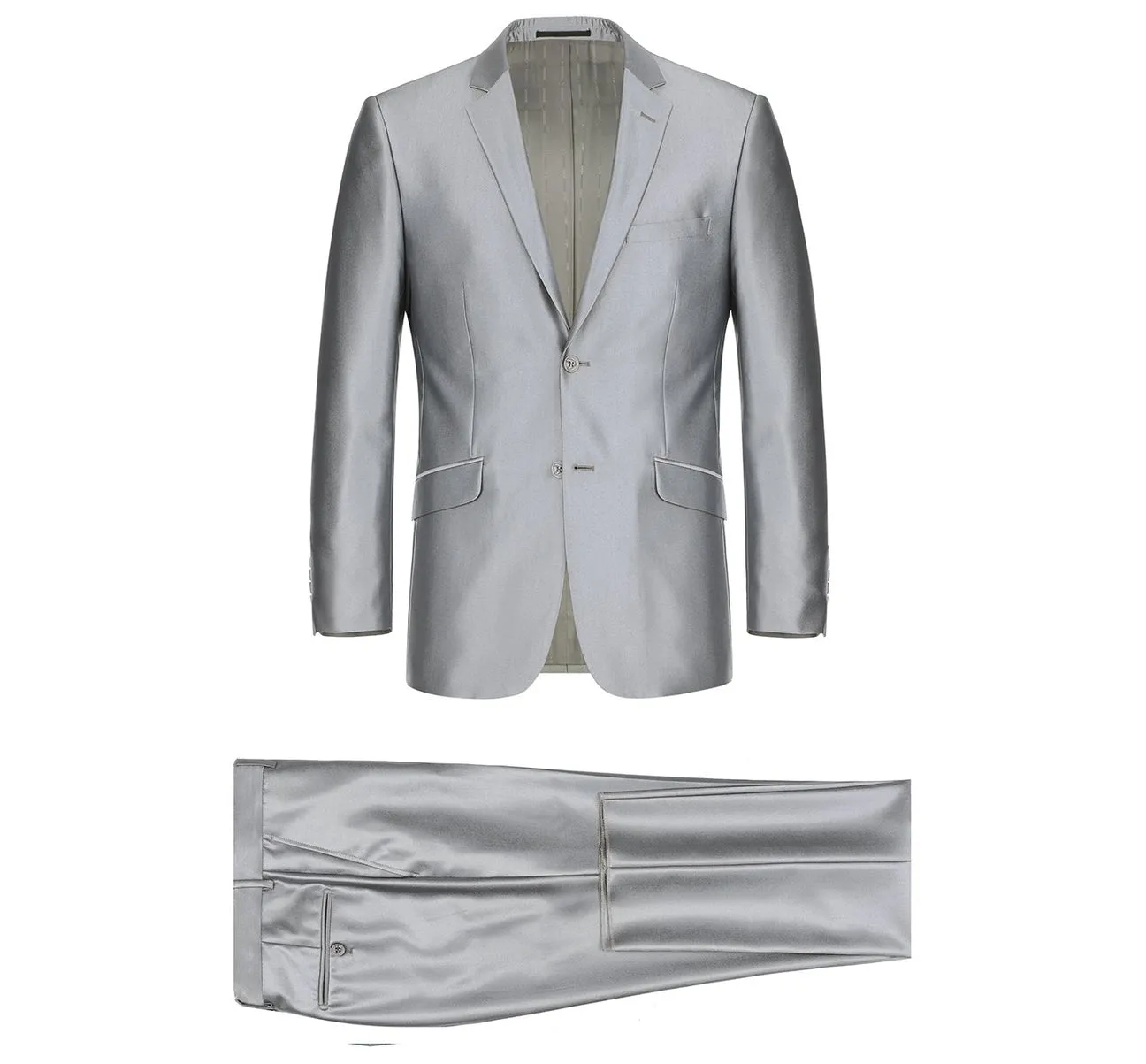 Renoir 207-2 Men's Sharkskin Italian Styled Two Piece Modern Fit Suit polished look