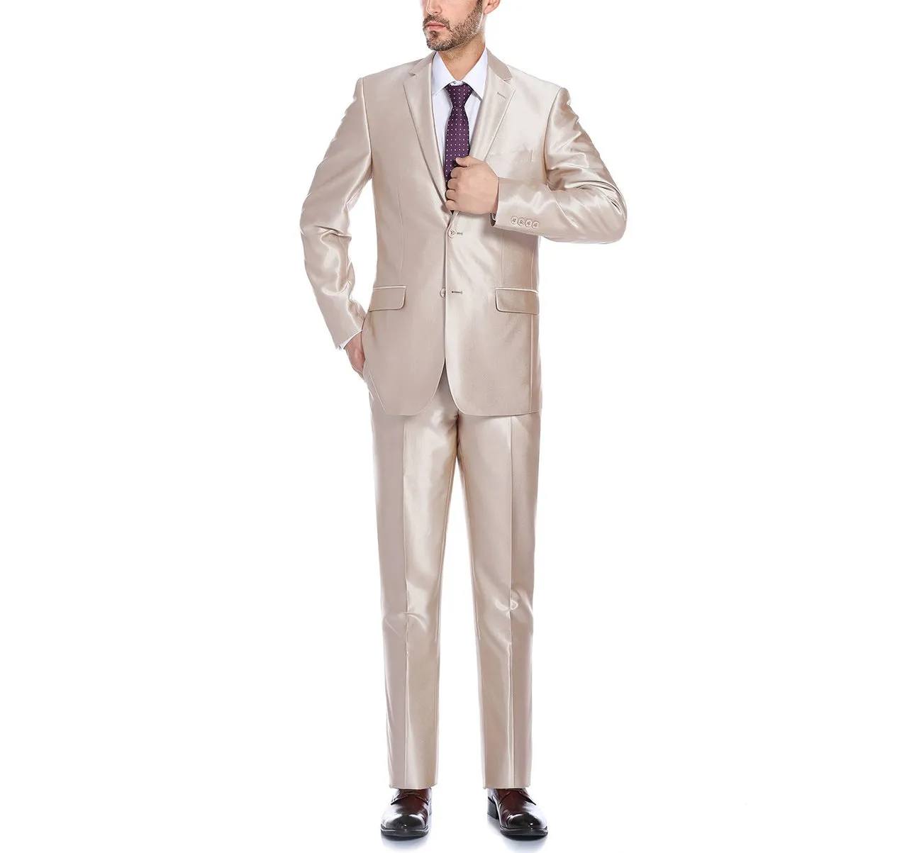 Renoir 207-3 Men's Sharkskin Italian Styled Two Piece Slim Fit Suit sleek fashion