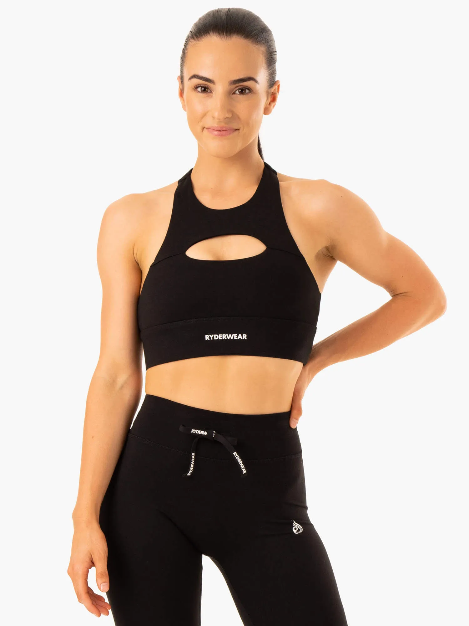 Replay Cut Out Sports Bra - Black Slip Guard