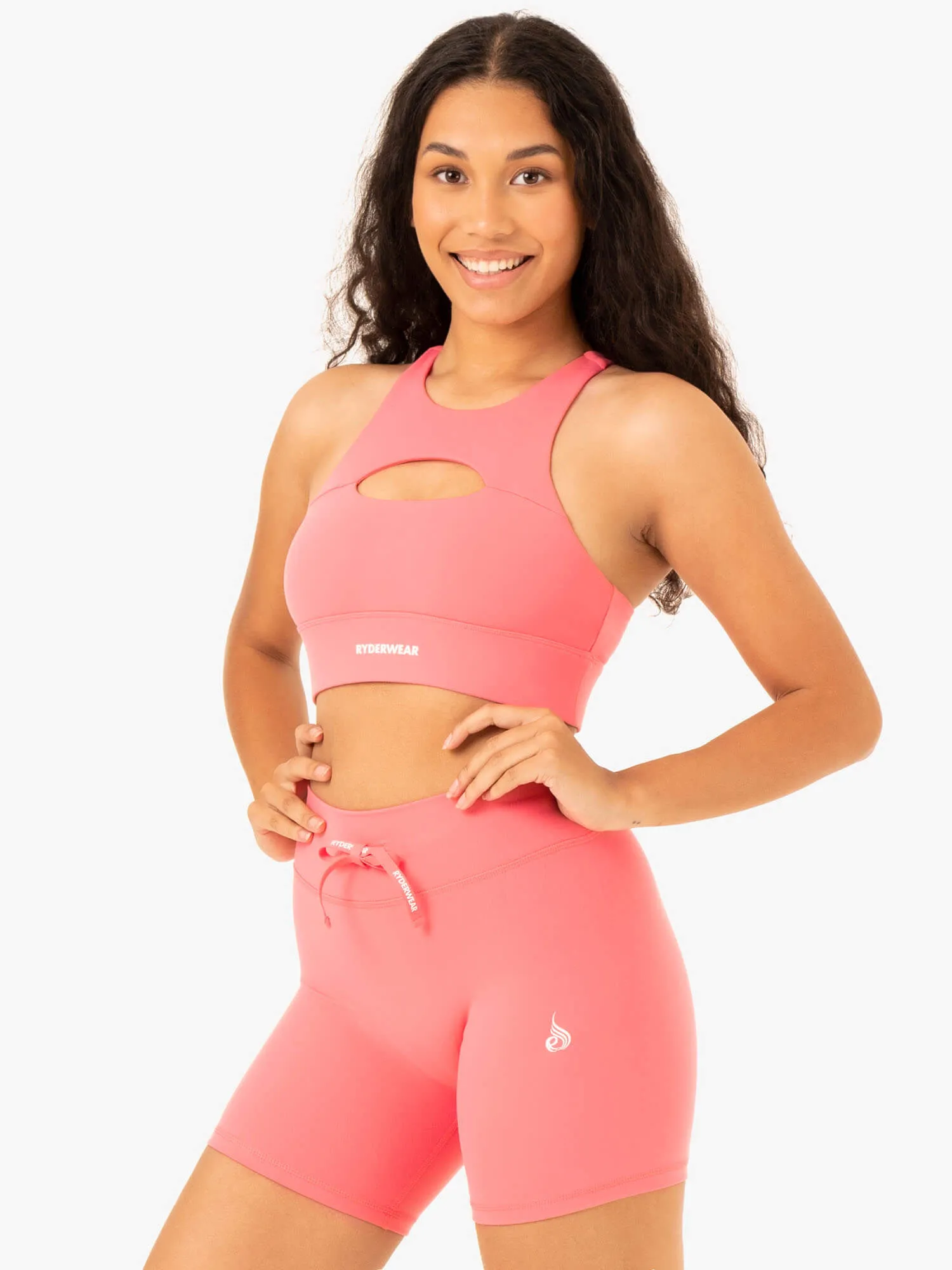 Replay Cut Out Sports Bra - Coral Tech Fabric