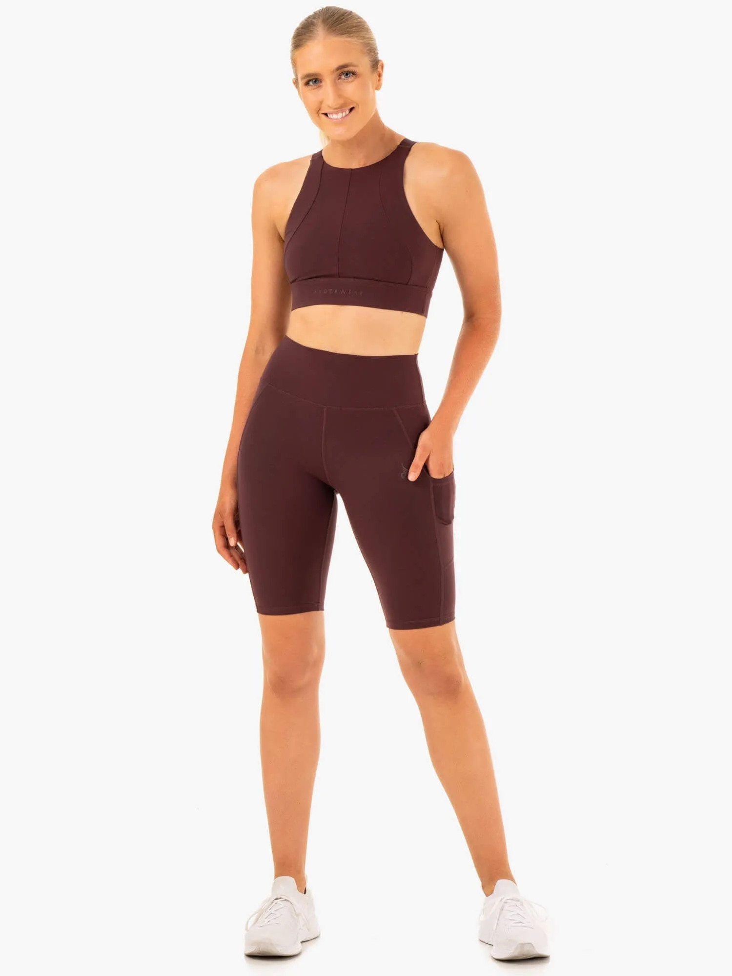 Reset High Waisted Pocket Bike Shorts - Chocolate hiking wear