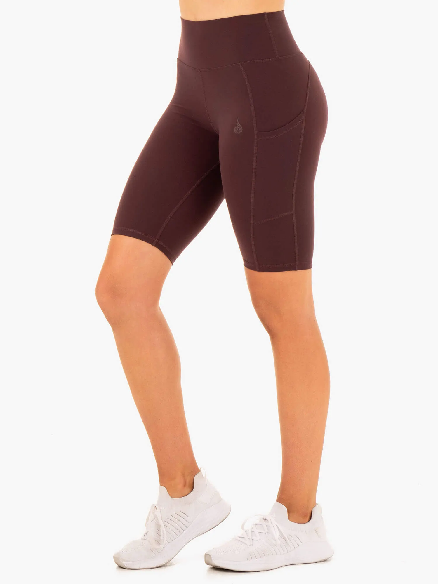 Reset High Waisted Pocket Bike Shorts - Chocolate soft texture