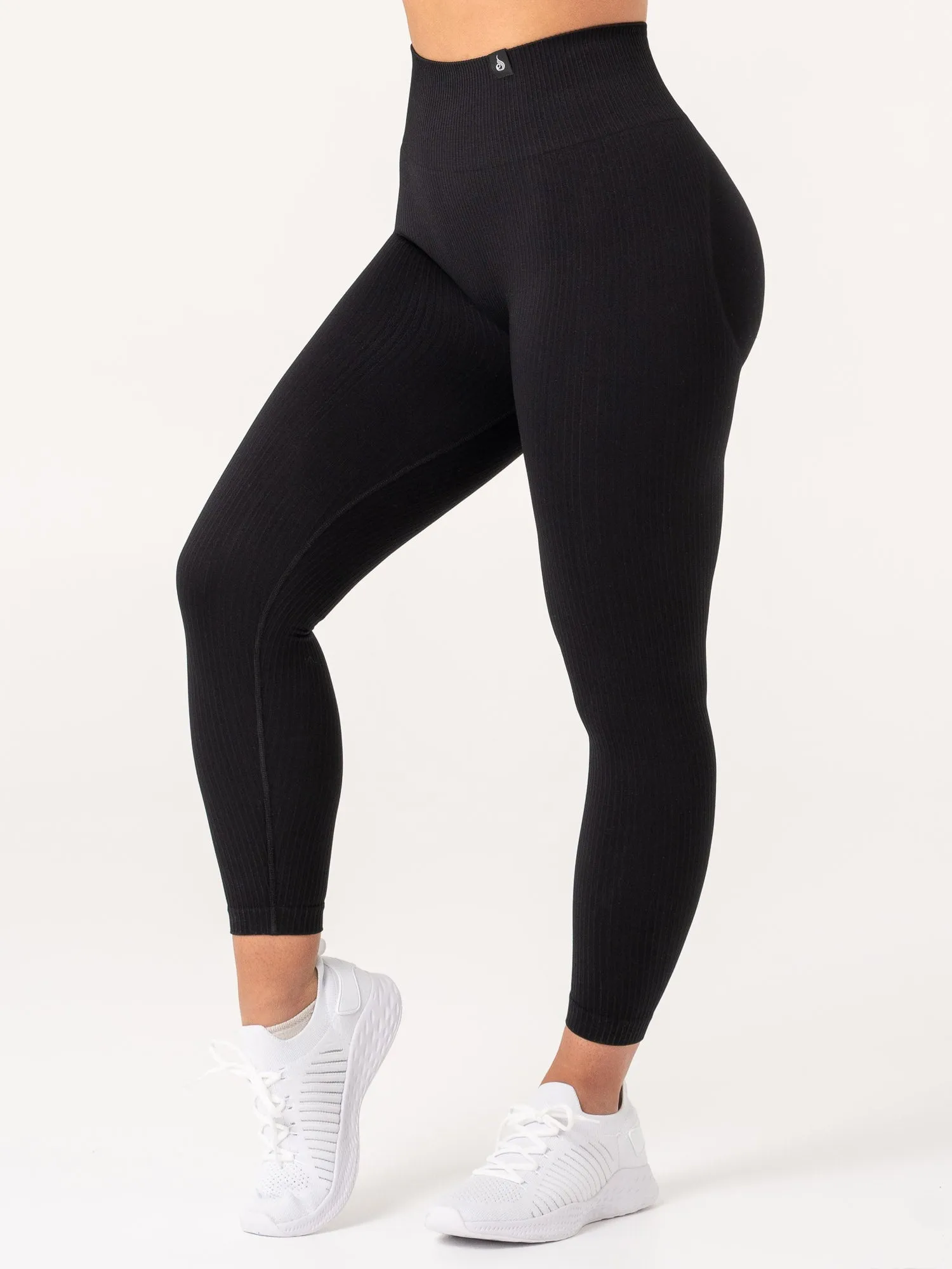 Rib Scrunch Seamless Leggings - Black Moisture release