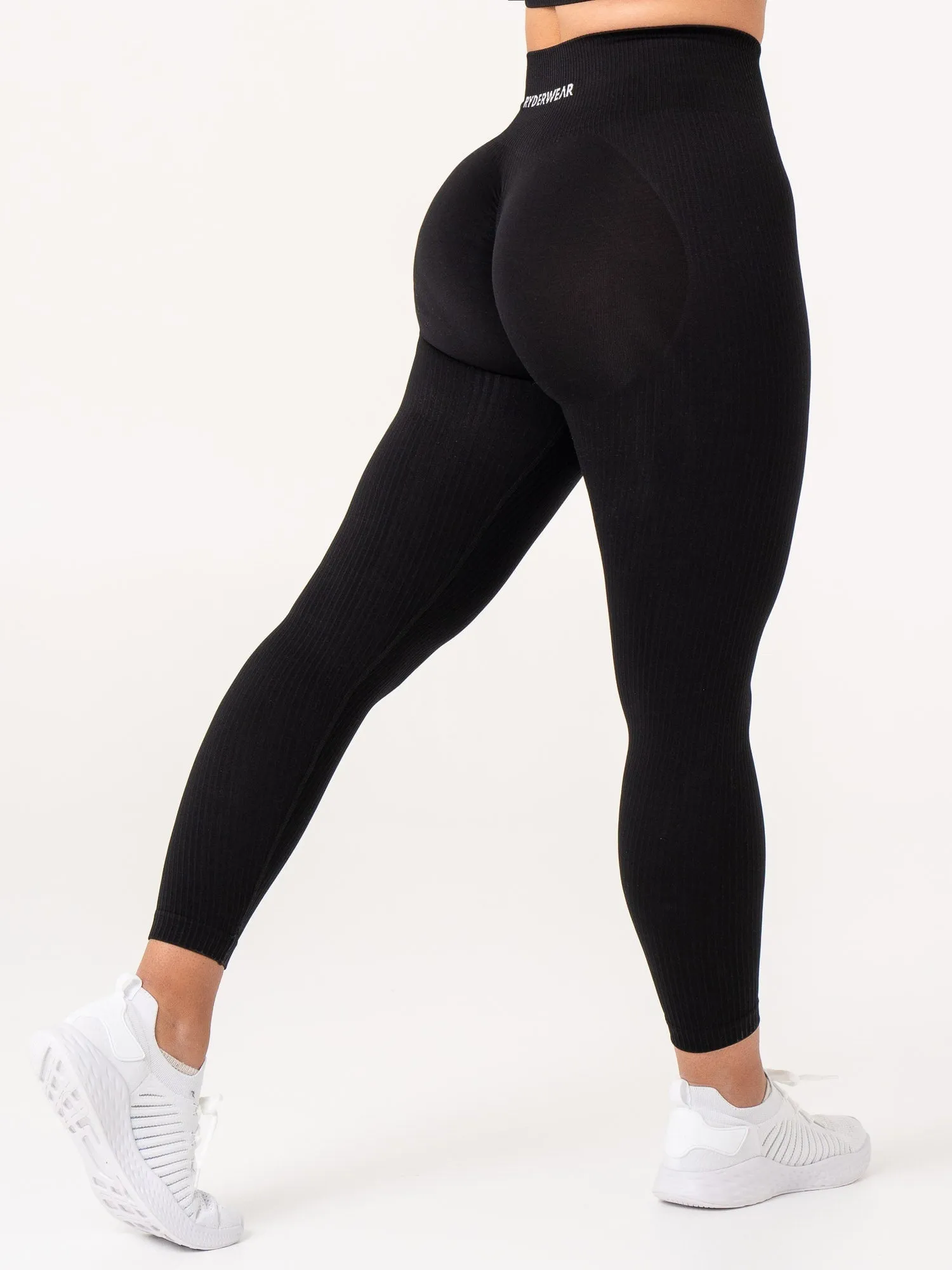 Rib Scrunch Seamless Leggings - Black Performance stretch