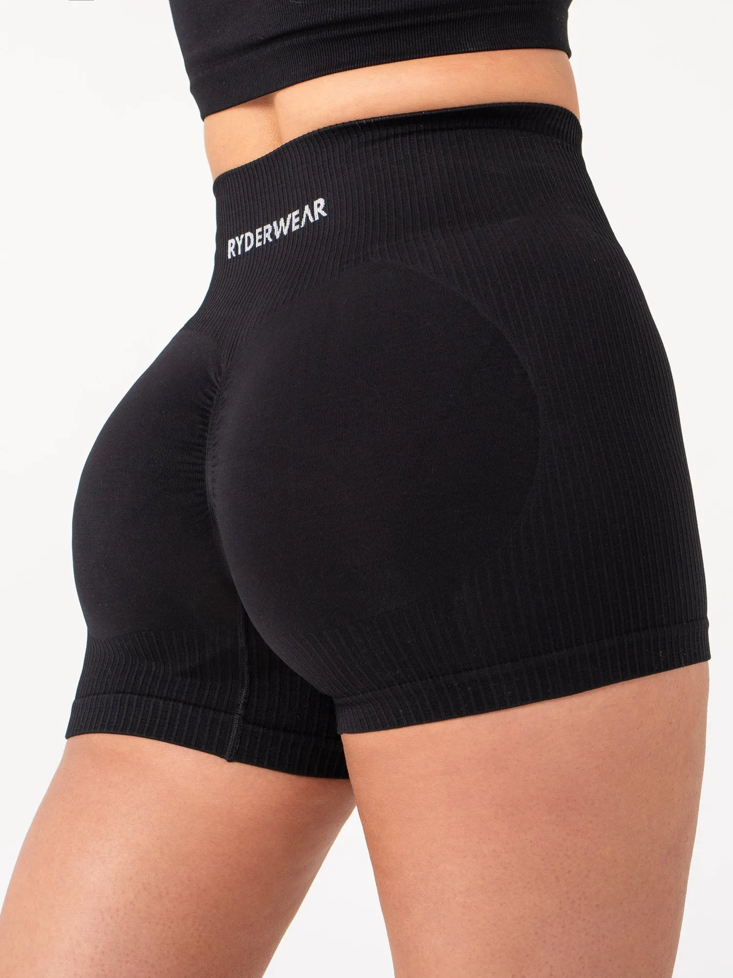 Rib Scrunch Seamless Shorts - Black layered clothing