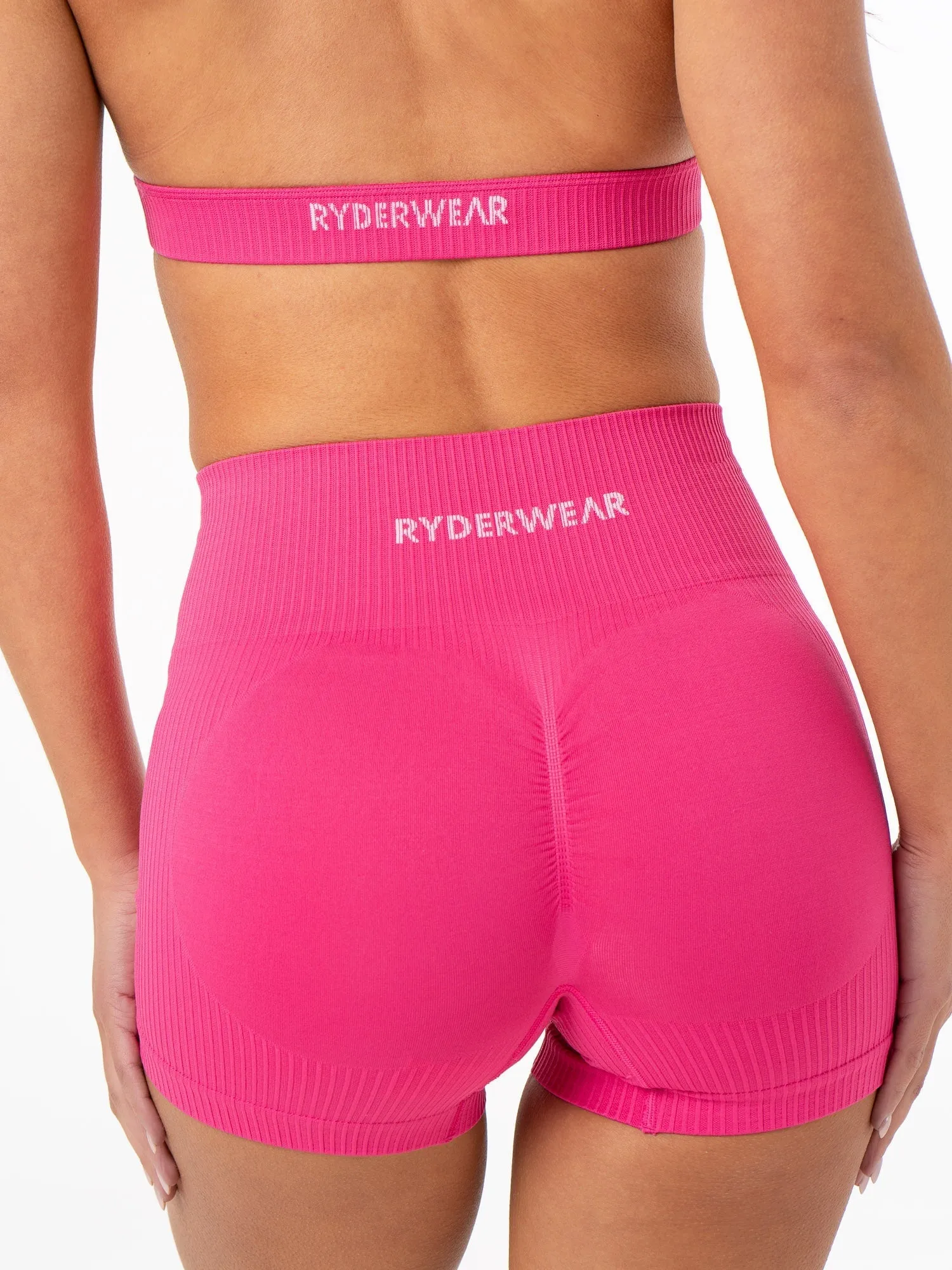 Rib Scrunch Seamless Shorts - Hot Pink athletic build