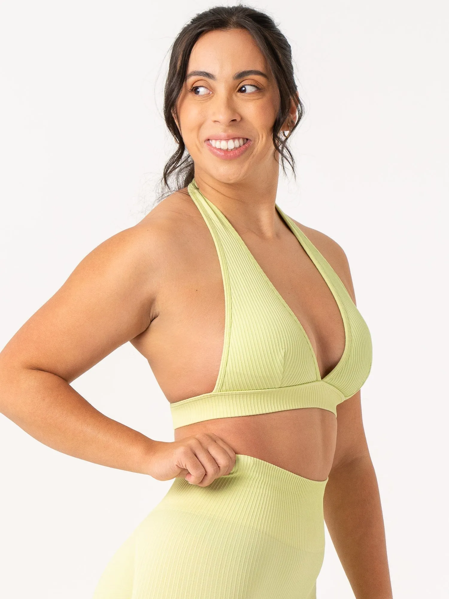 Rib Seamless Halter Sports Bra - Lime heat dissipation