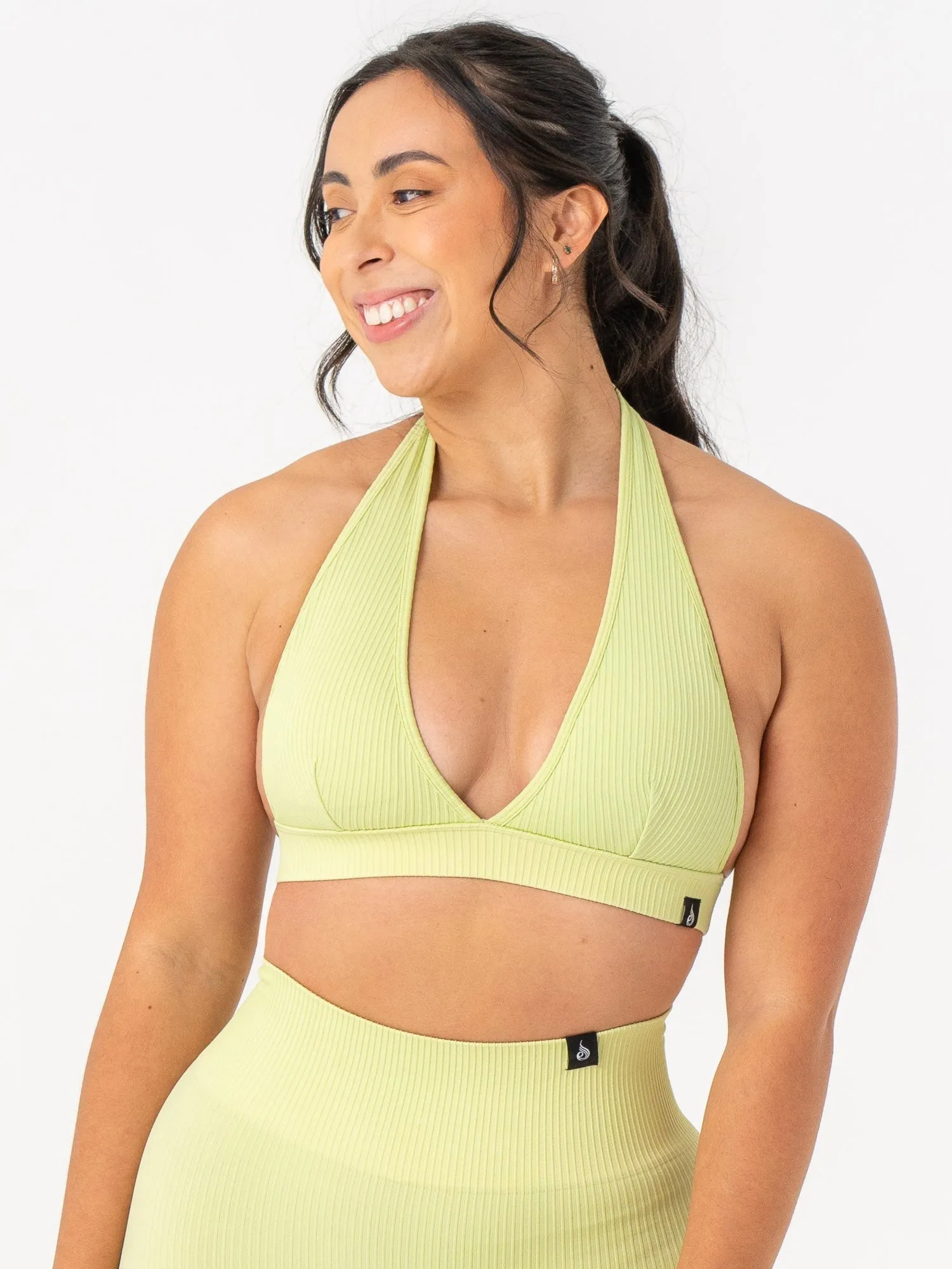Rib Seamless Halter Sports Bra - Lime weather proof