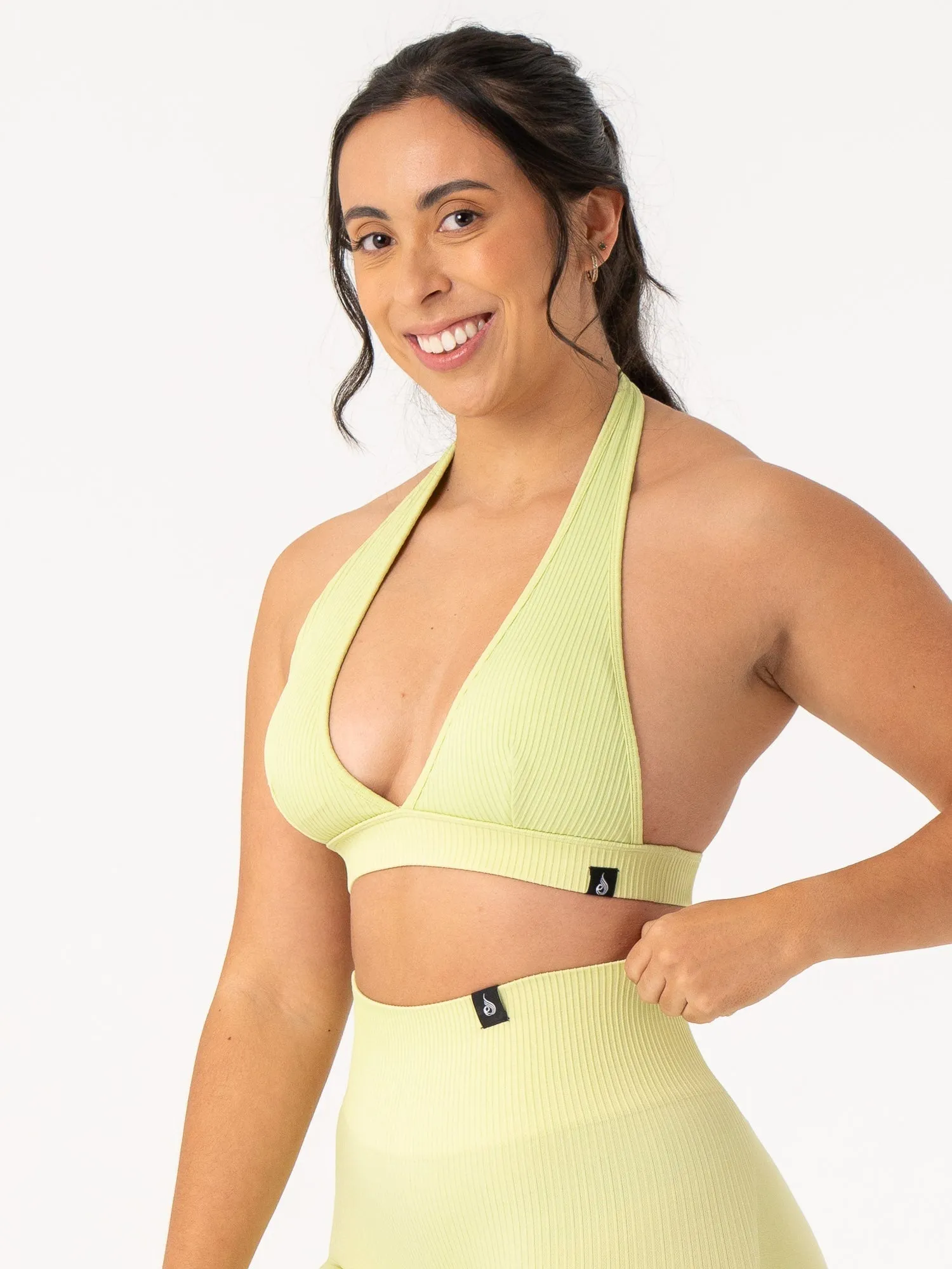 Rib Seamless Halter Sports Bra - Lime multi-layer