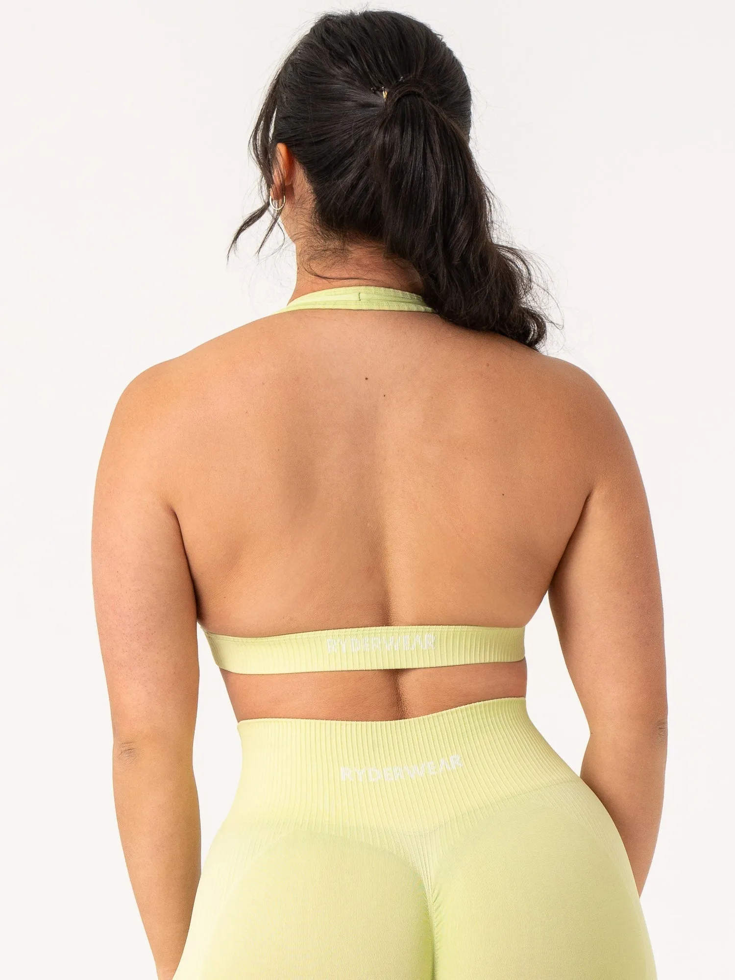 Rib Seamless Halter Sports Bra - Lime training gear