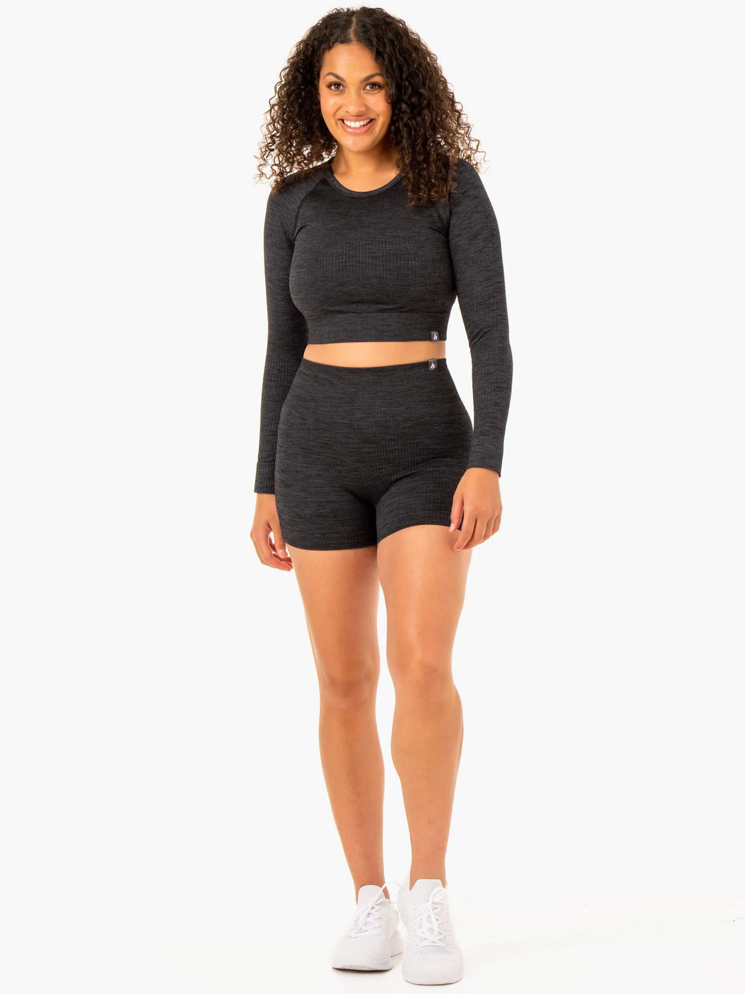 Rib Seamless Long Sleeve Top - Black Marl functional wear