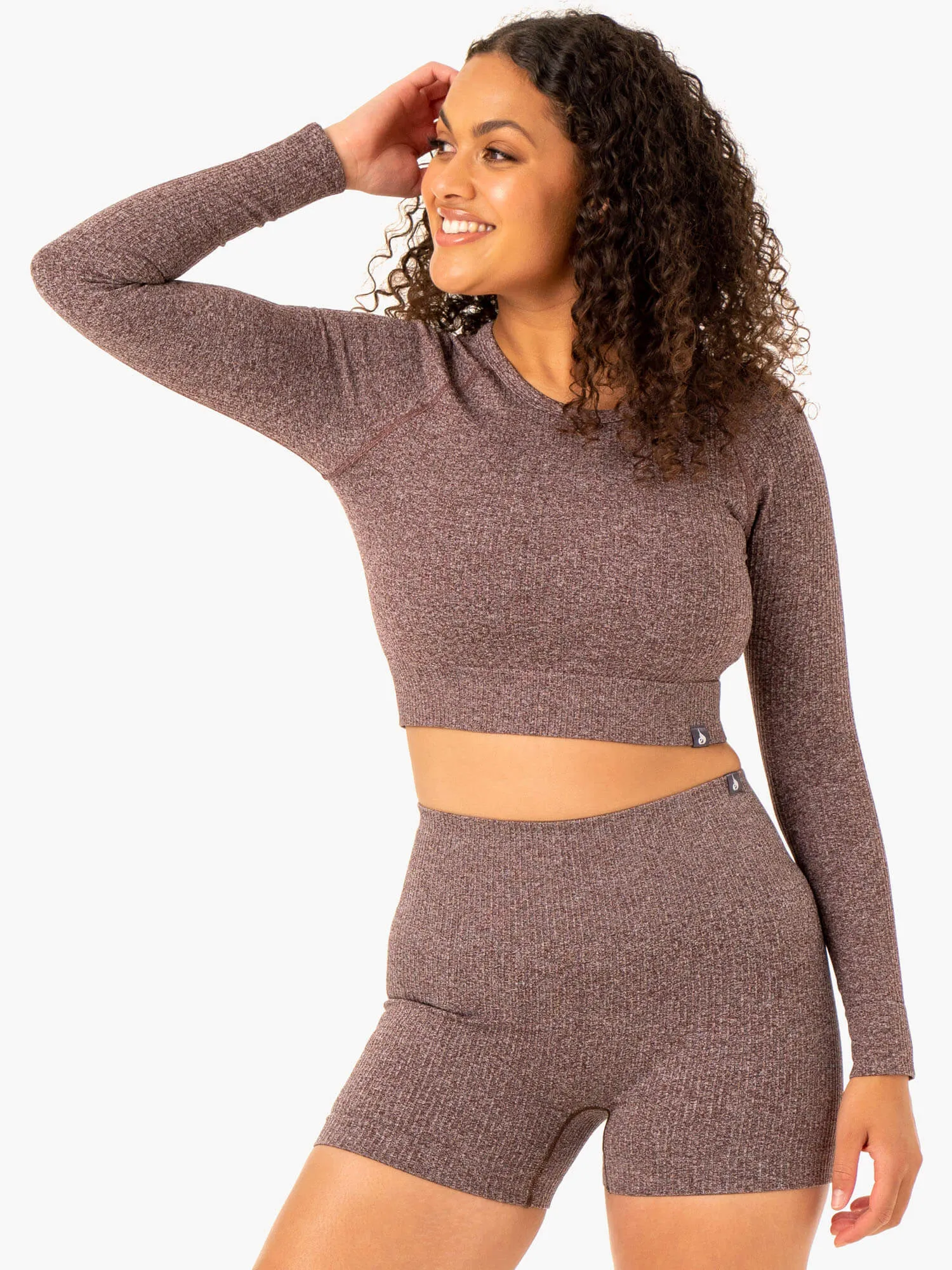 Rib Seamless Long Sleeve Top - Chocolate Marl trend element