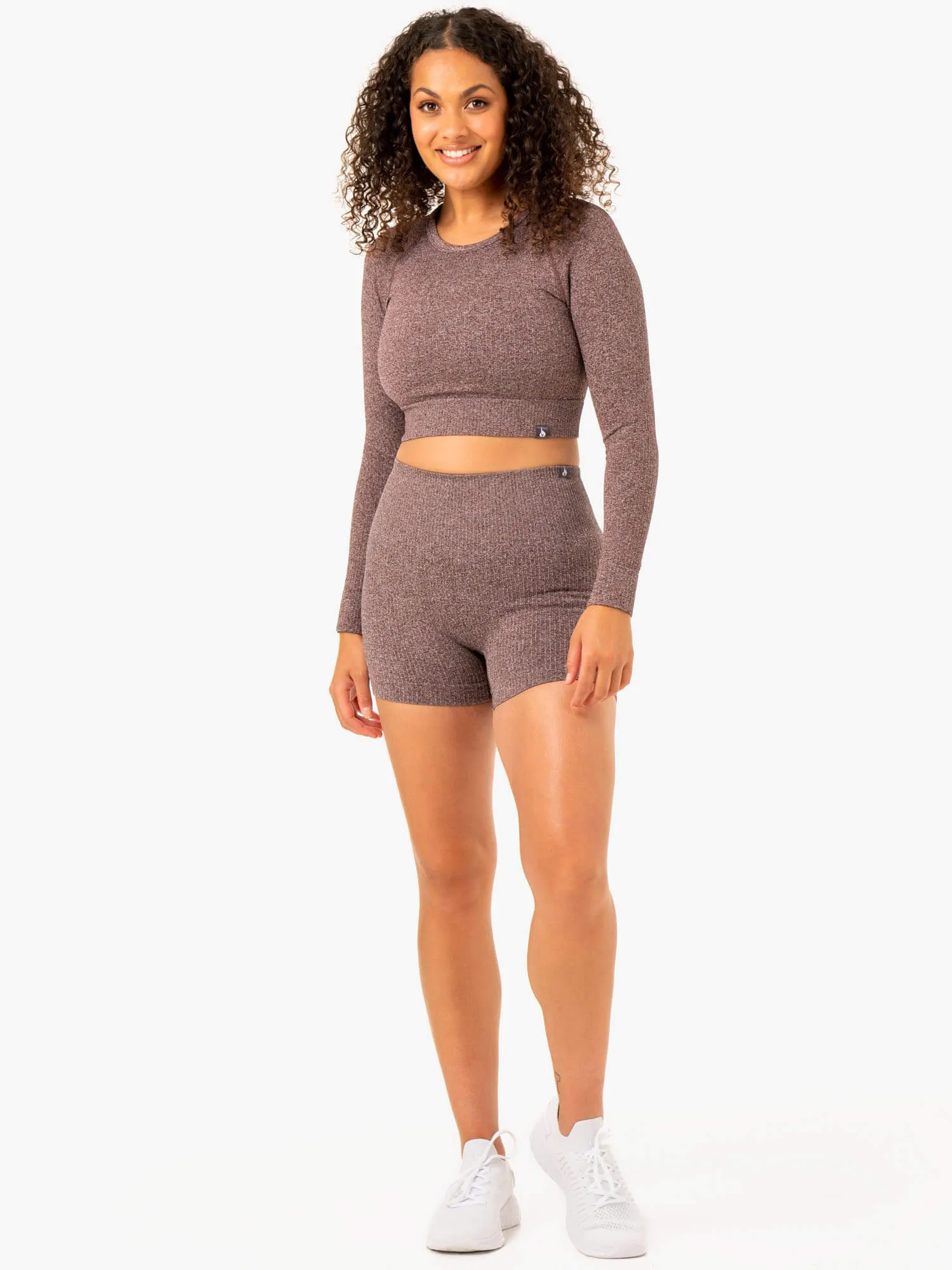 Rib Seamless Long Sleeve Top - Chocolate Marl youthful vibe