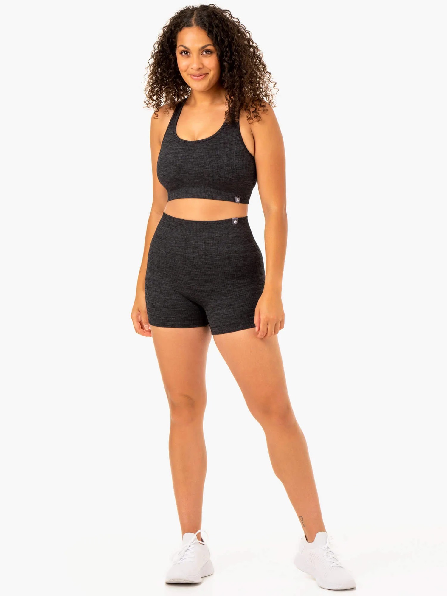 Rib Seamless Sports Bra - Black Marl Shock Absorb