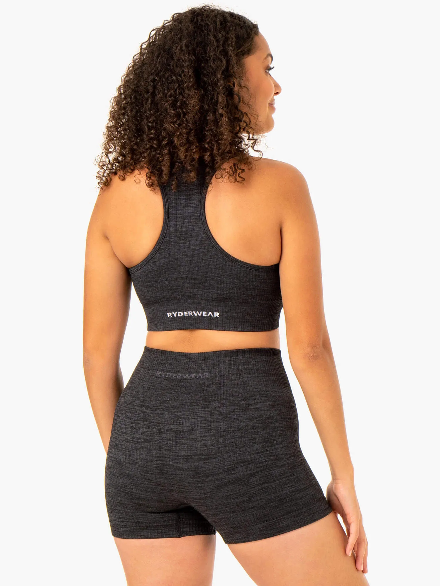 Rib Seamless Sports Bra - Black Marl Heat Release