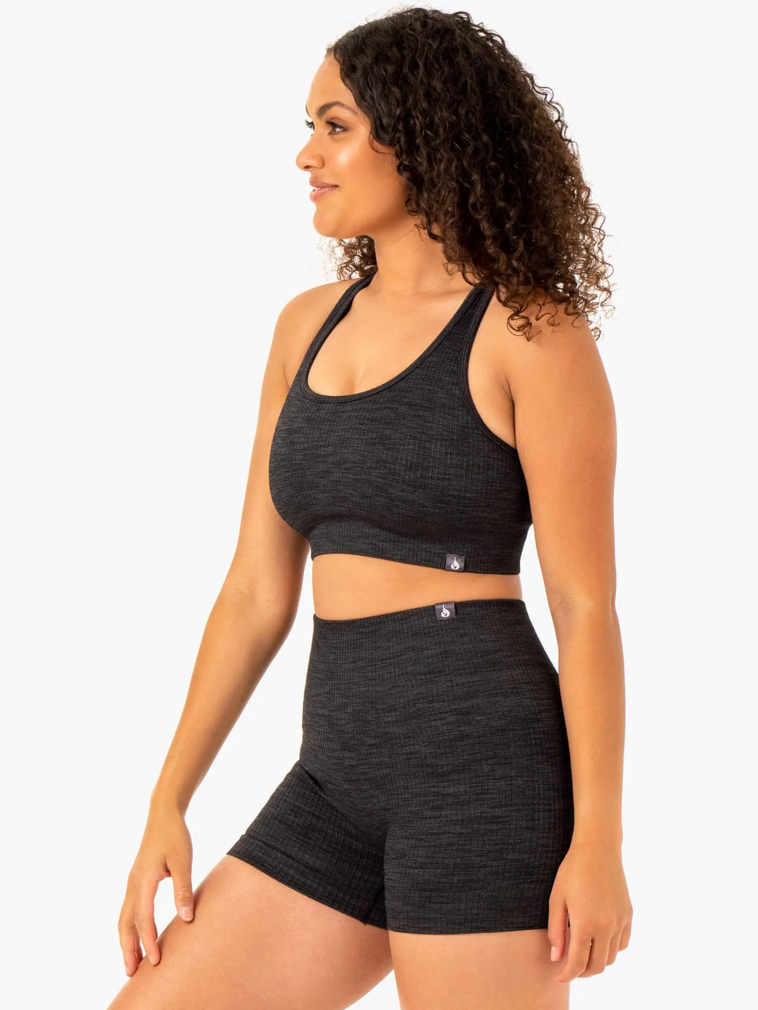 Rib Seamless Sports Bra - Black Marl Breath Net