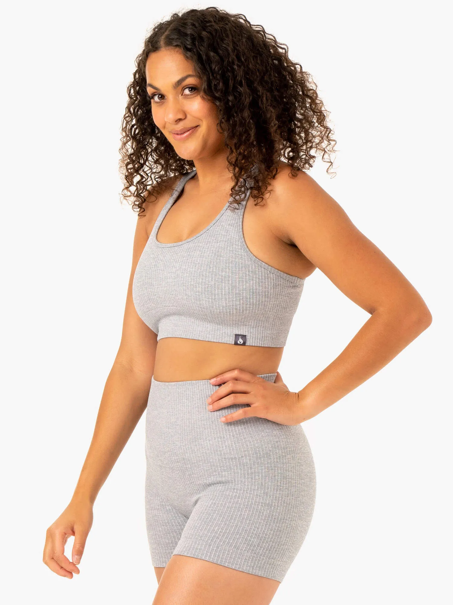 Rib Seamless Sports Bra - Light Grey Marl Slip Proof
